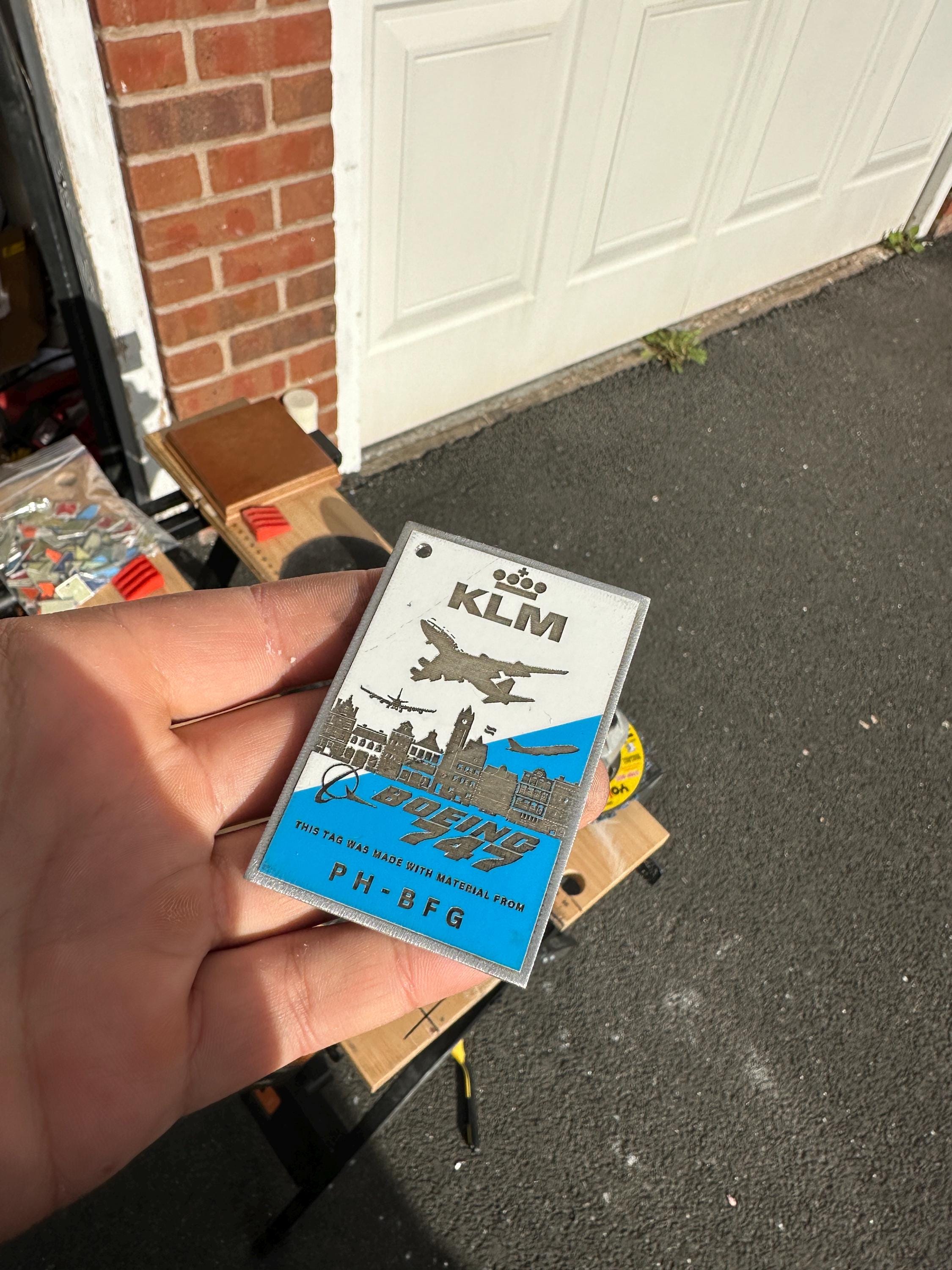 KLM Royal Dutch Airlines Boeing 747 PH-BFG Fuselage Cut Luggage Tag Keychain Keyring Plaque  Collectible Airbus Pilot gift 737 787 777 Ams