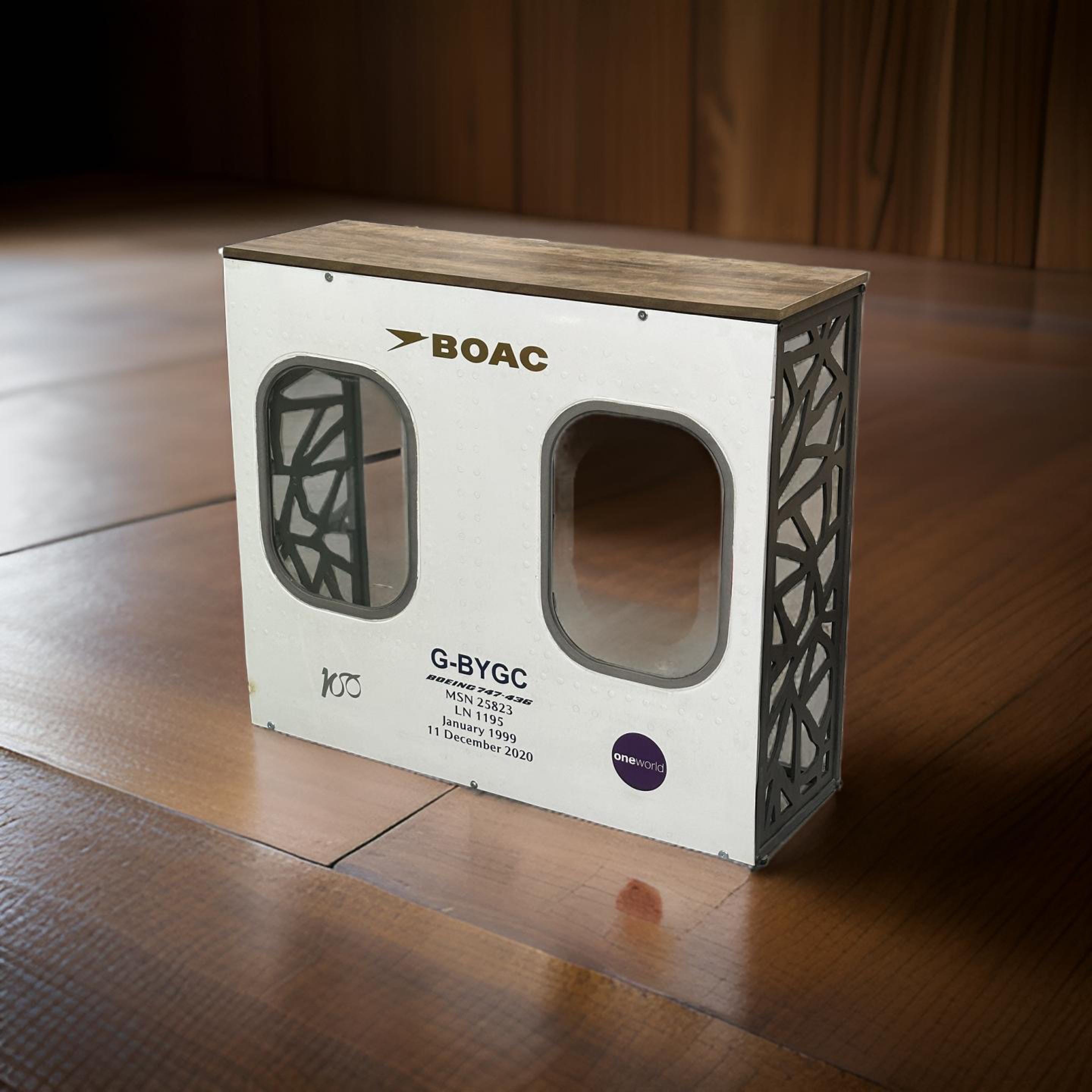 British Airways G-BYGC BOAC Retro Boeing 747 Window fuselage Bar Cut Airline Aviation Upcycle Boeing Gift Plane Aircraft Aviator Jumbo Jet