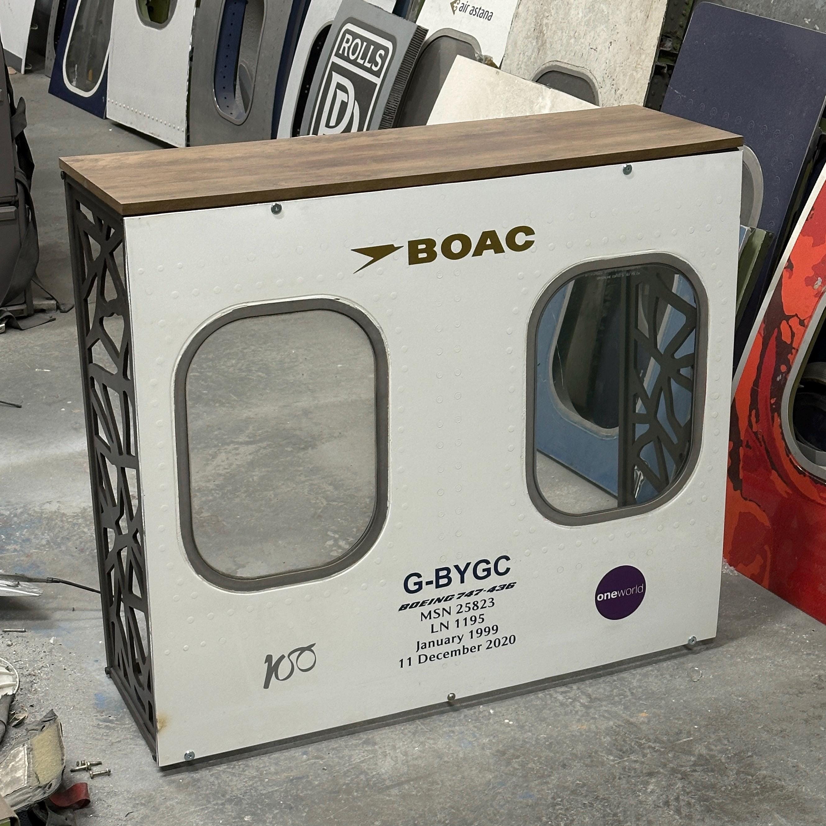 British Airways G-BYGC BOAC Retro Boeing 747 Window fuselage Bar Cut Airline Aviation Upcycle Boeing Gift Plane Aircraft Aviator Jumbo Jet