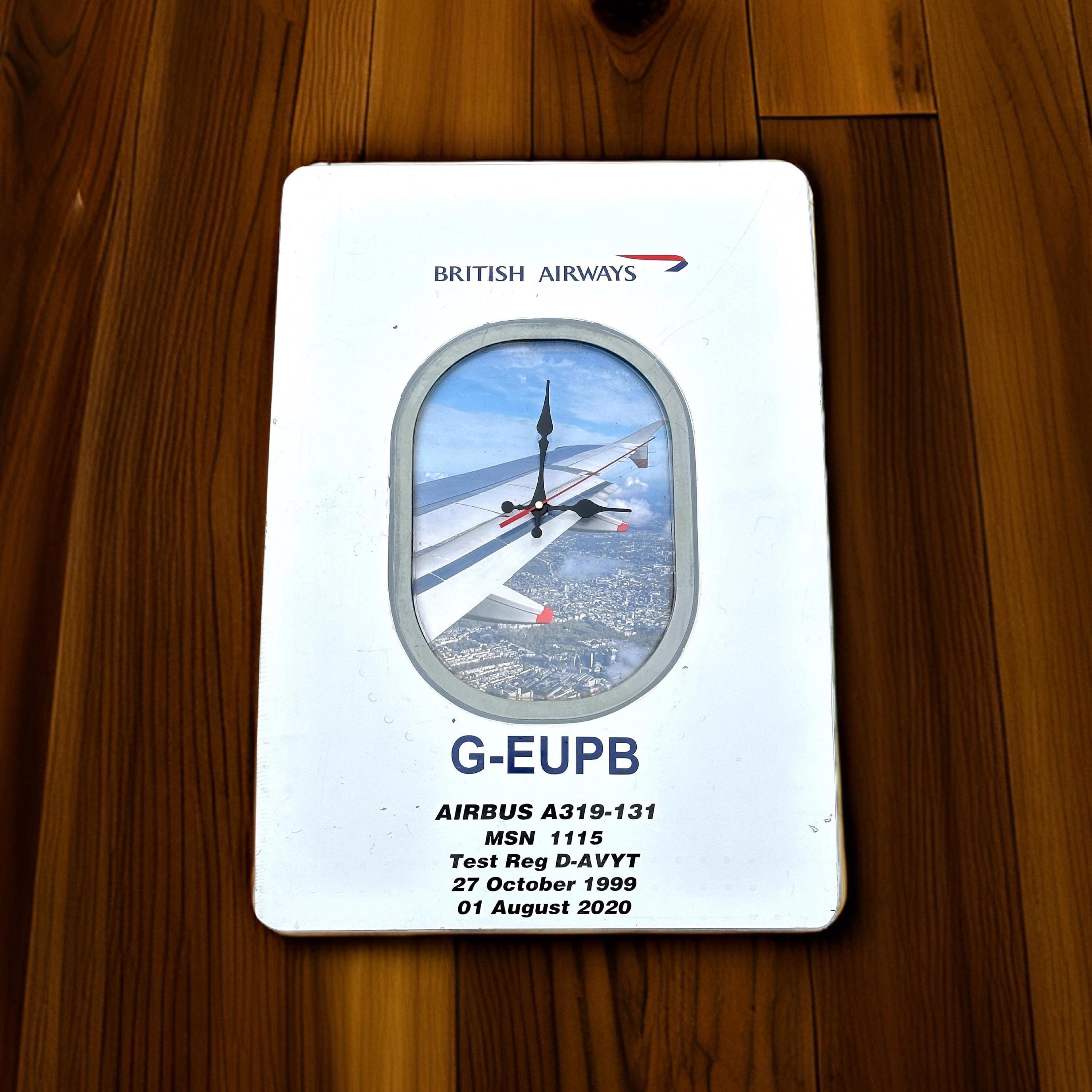 British Airways G-EUPB Airbus A319 Window fuselage Cut Wall Clock Airline Aviation Upcycle Boeing Gift Plane Aircraft Aviator Picture
