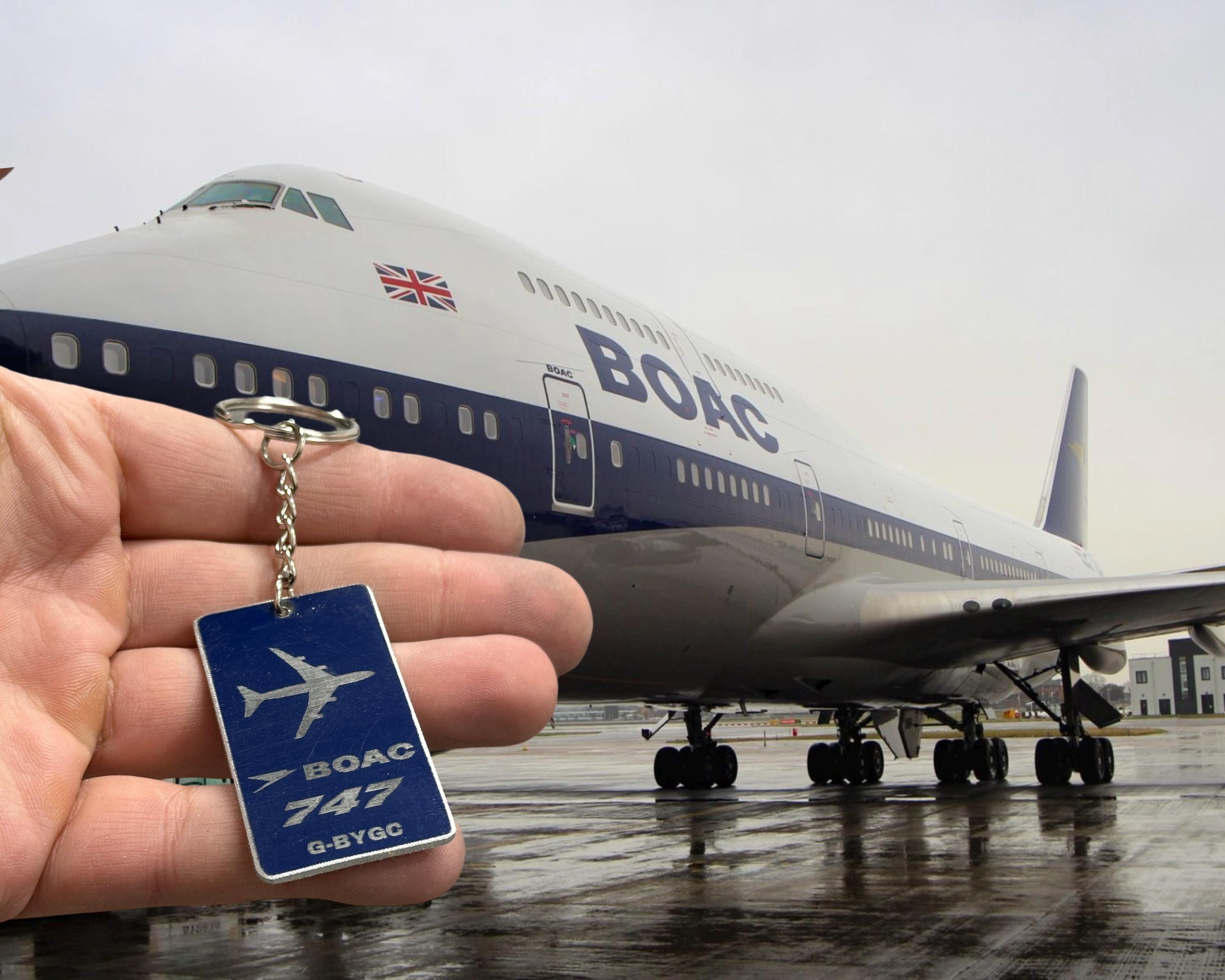 British Airways Boeing 747 G-BYGC Fuselage Cut Luggage Tag Keychain Keyring Plaque  Collectible Airbus memorabilia Pilot gift engraved jumbo