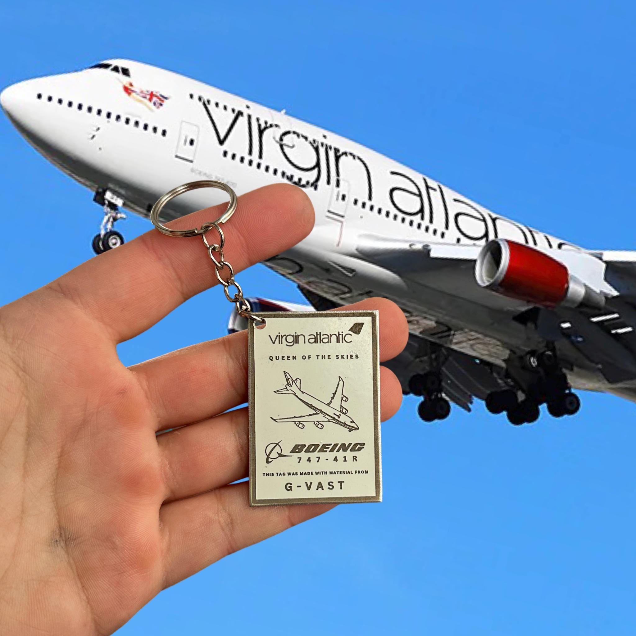 Virgin Atlantic Boeing 747 G-VAST Fuselage Cut Luggage Tag Keychain Keyring Plaque  Collectible Airbus memorabilia Pilot  engraved