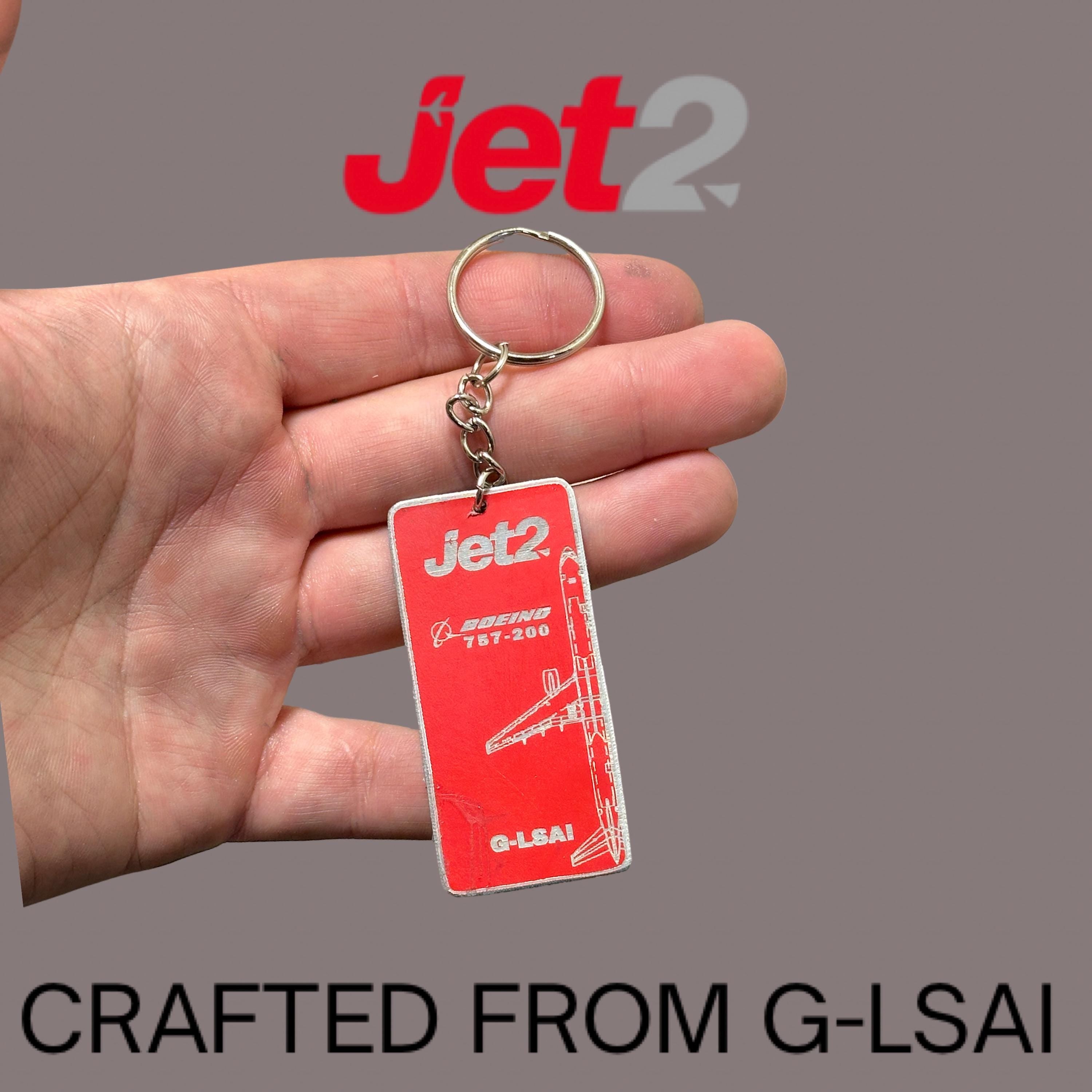 Jet2 Airways Window Fuselage Cut G-LSAI Boeing 757 Engraved Keychain Key Ring Keyring B757 Retro aviation aviator pilot cabin crew holiday