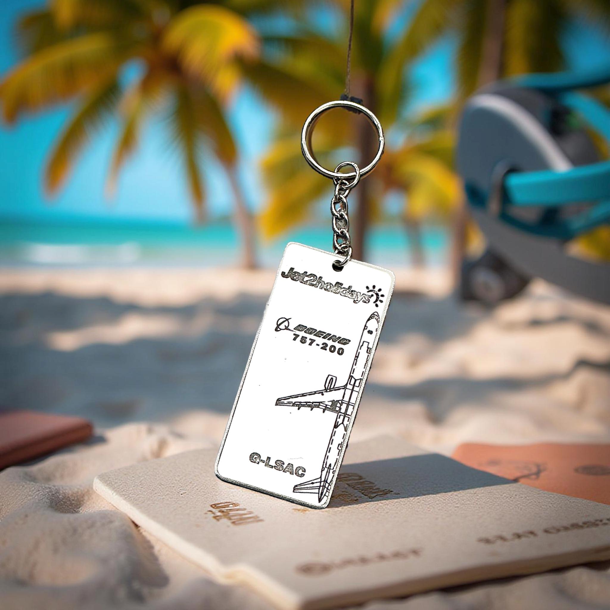 Jet2 Airways Window Fuselage Cut G-LSAC Boeing 757 Engraved Keychain Key Ring Keyring B757 Retro aviation aviator pilot cabin crew holiday