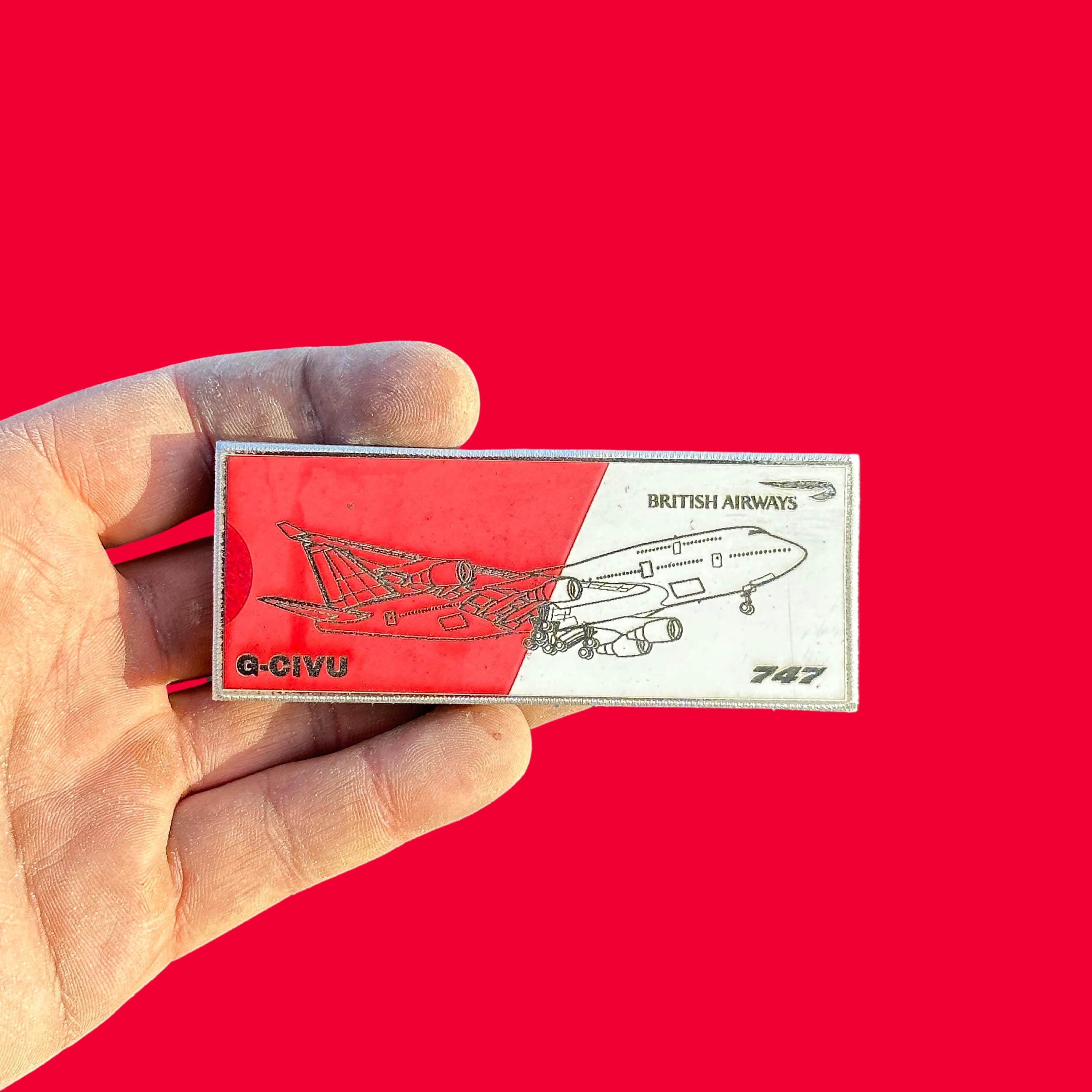 British Airways Boeing 747 G-CIVO Composite Engraved Fuselage Cut Engraved Keychain Keyring  Retro aviation aviator pilot 747-400 400 100
