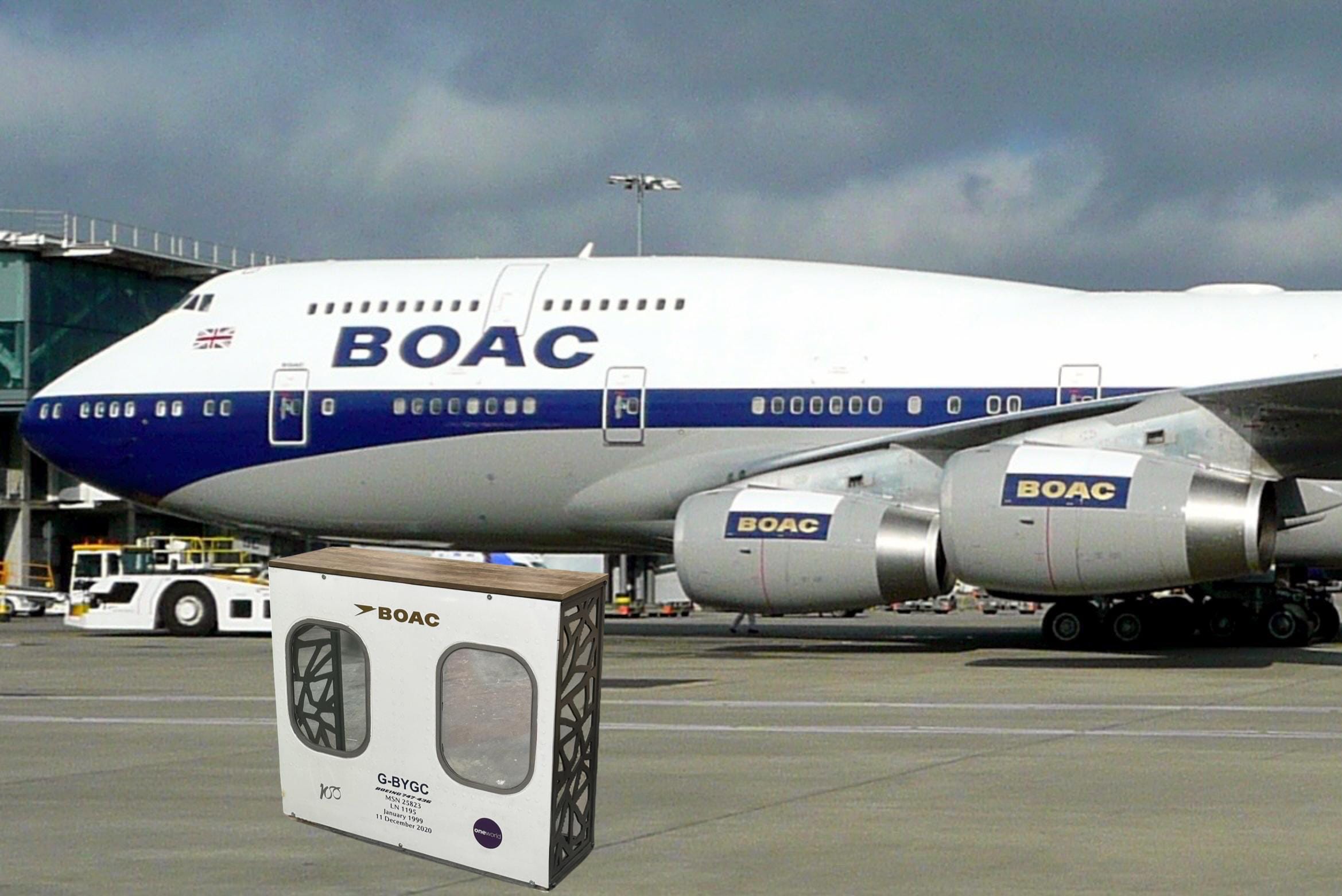 British Airways G-BYGC BOAC Retro Boeing 747 Window fuselage Bar Cut Airline Aviation Upcycle Boeing Gift Plane Aircraft Aviator Jumbo Jet