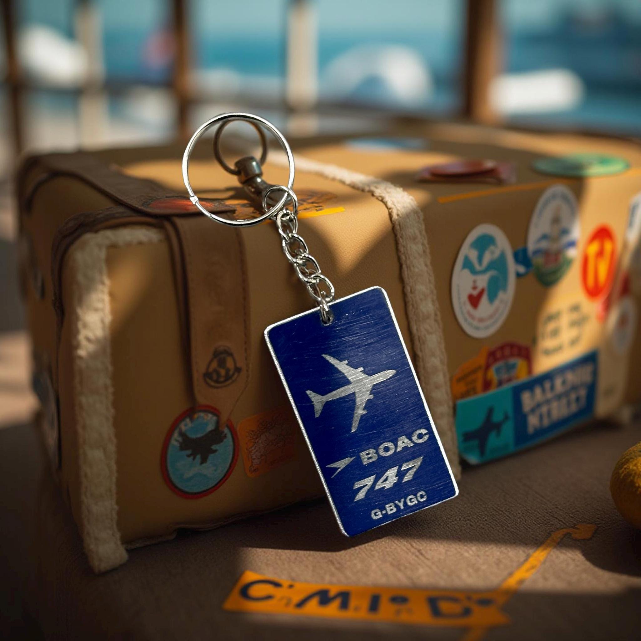 British Airways Boeing 747 G-BYGC Fuselage Cut Luggage Tag Keychain Keyring Plaque  Collectible Airbus memorabilia Pilot gift engraved jumbo