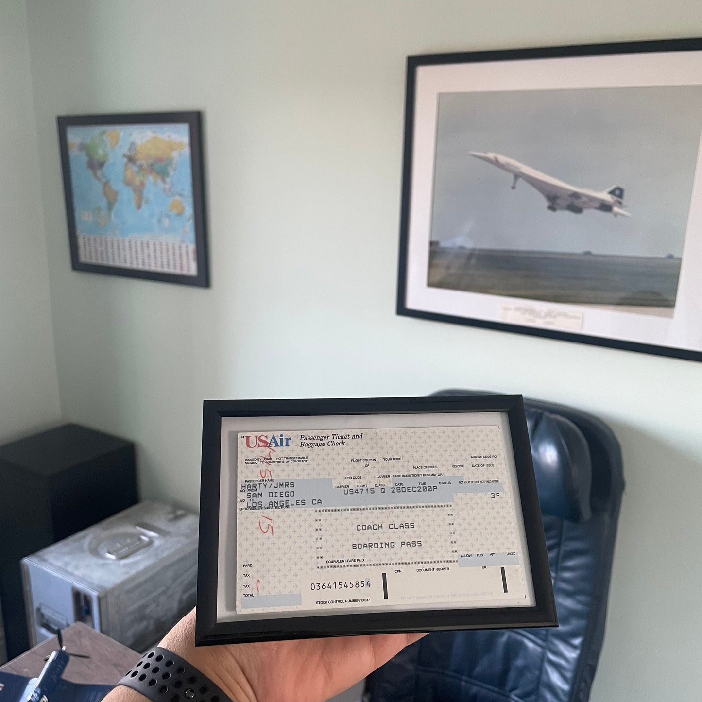Framed US Air Pass Collectible Rare Memorabilia Airbus Boeing American Airlines