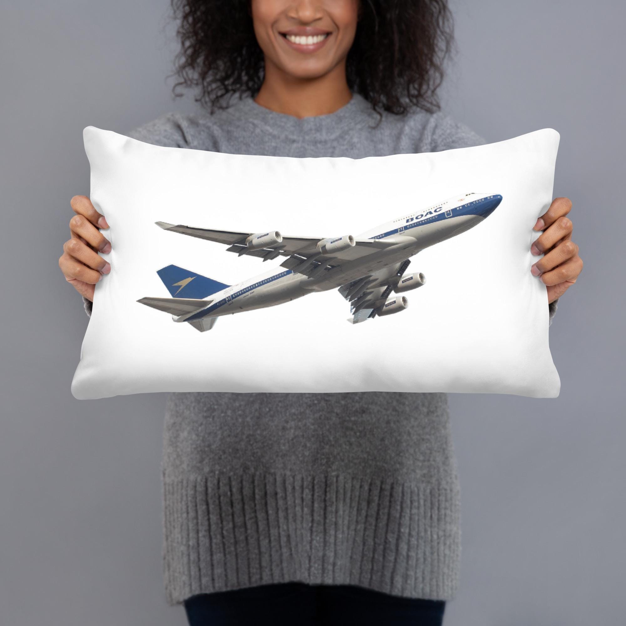 BOAC Retro British Airways Livery Boeing 747 747-400 G-BYGC Plane Spotter gift luxury jumbo queen london cushion Basic Pillow