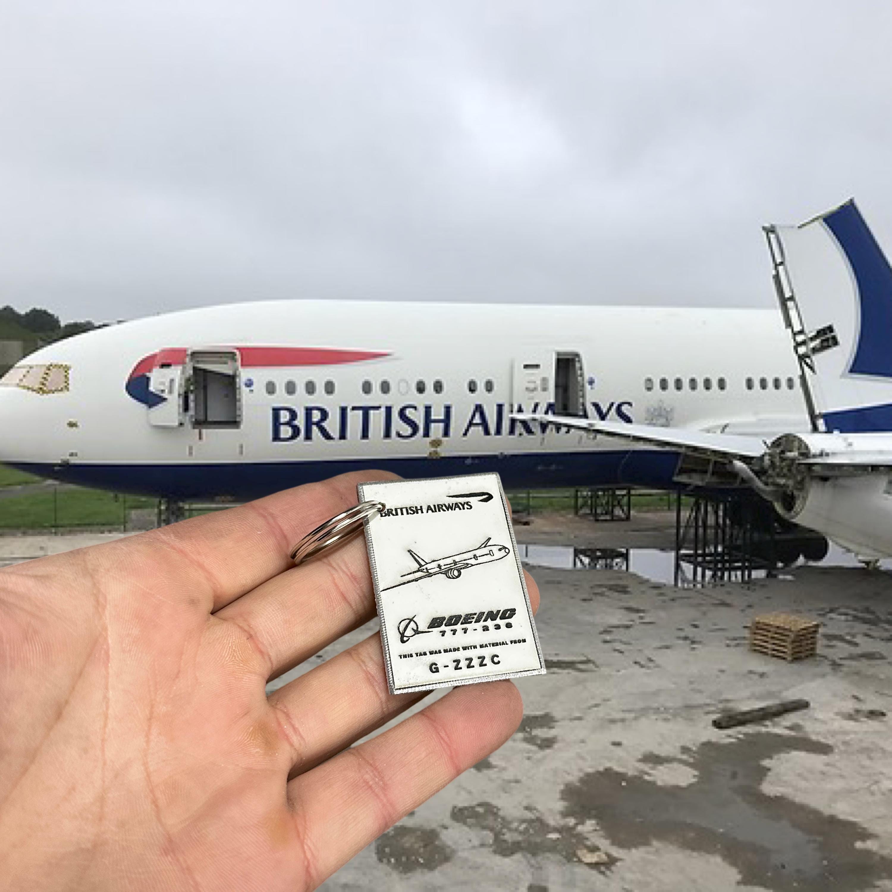 British Airways Boeing 777 G-ZZZC Fuselage Cut Luggage Tag Keychain Keyring Plaque  Collectible Airbus memorabilia Pilot gift engraved
