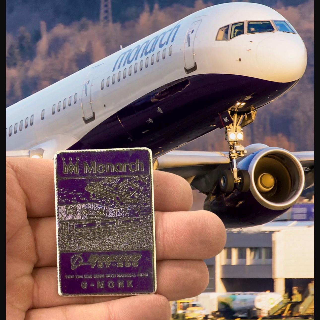 Monarch Airways Boeing 757 G-MONK Fuselage skin Collectible Airbus memorabilia Pilot gift engraved Desk gift pilot british keychain bac