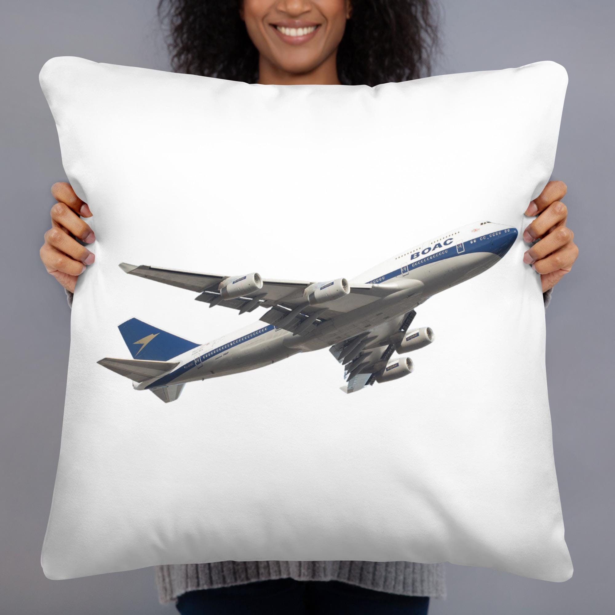BOAC Retro British Airways Livery Boeing 747 747-400 G-BYGC Plane Spotter gift luxury jumbo queen london cushion Basic Pillow