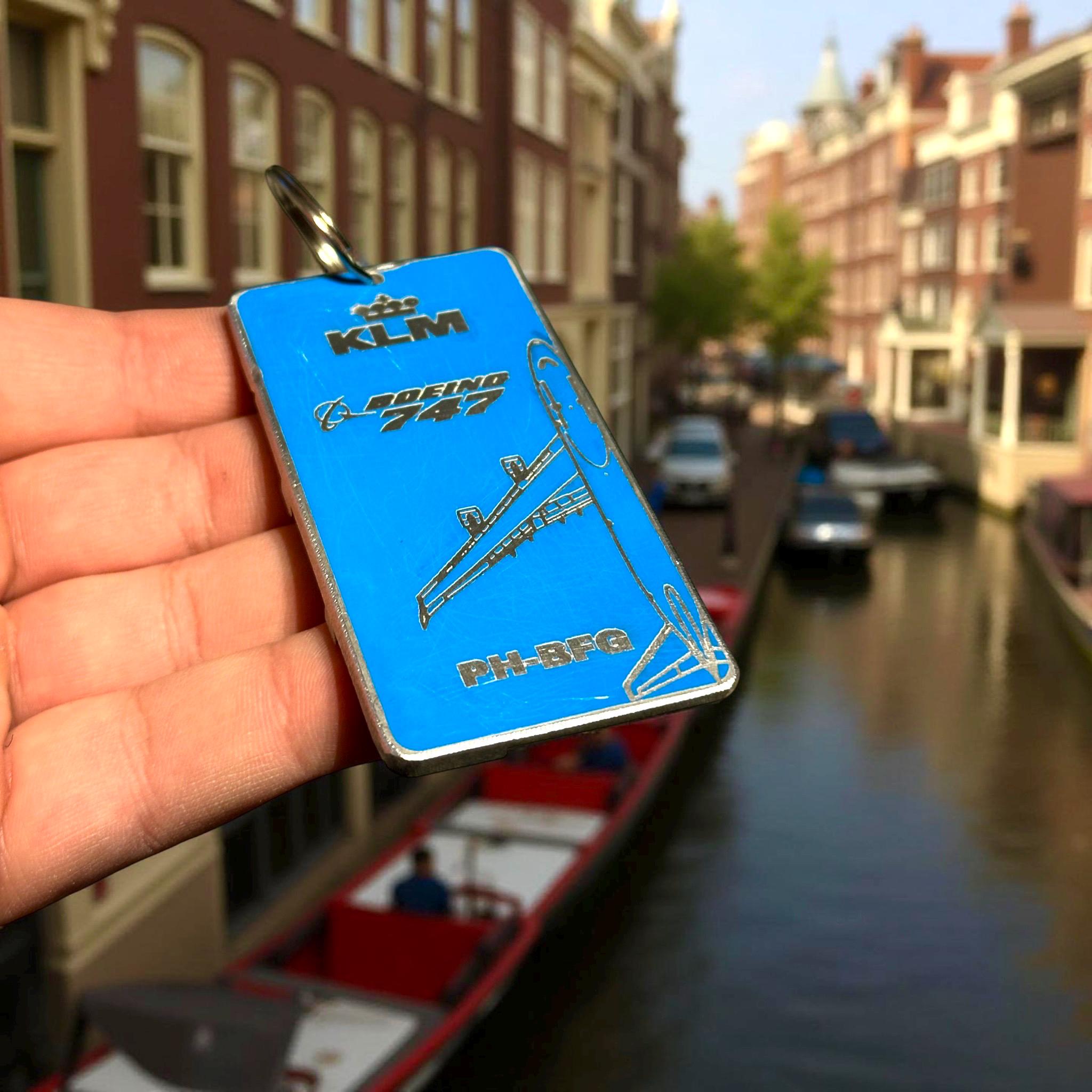 KLM Royal Dutch Airlines Boeing 747 PH-BFG Fuselage Cut Luggage Tag Keychain Keyring Plaque  Collectible Airbus Pilot gift 737 787 777 rare