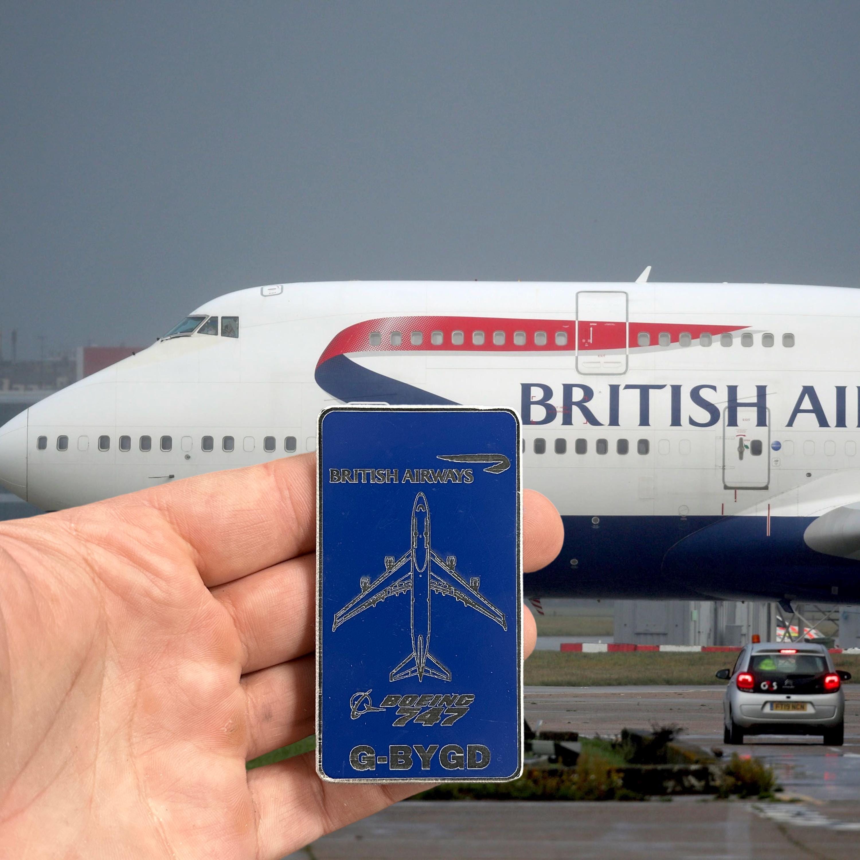 British Airways Boeing 747 G-BYGD Plane Skin Luggage Tag Keychain Keyring | Aviation Gift | Concorde Airbus Collectible for Pilot Cabin BA
