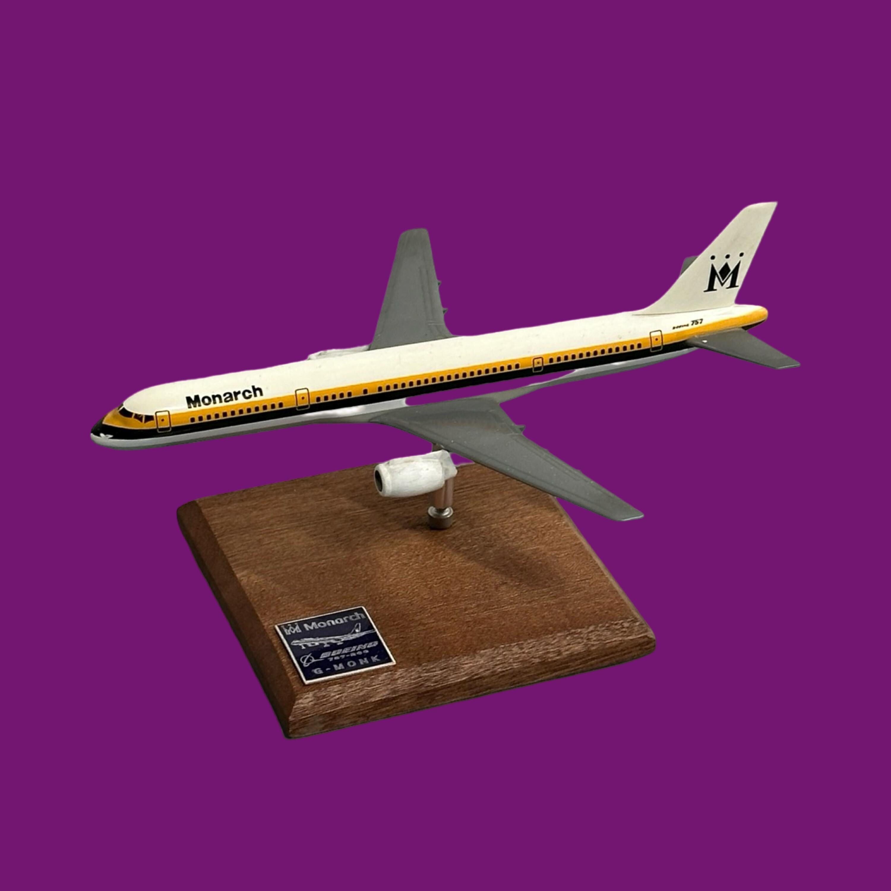 Monarch Airways Boeing 757 G-MONK  Fuselage skin cut model oak mounted Collectible Airbus memorabilia Pilot gift engraved Desk ornament gift
