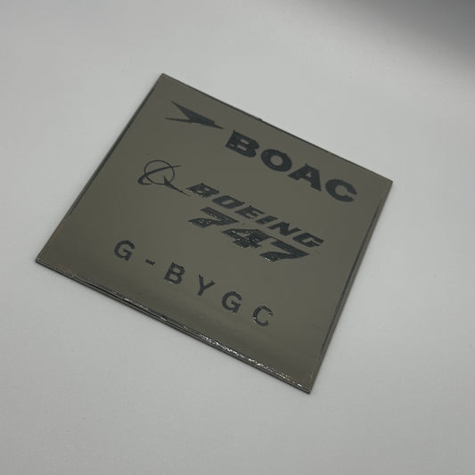 BOAC British Airways Boeing 747 G-BYGC Tail Cut Coaster Collectible Airbus memorabilia Pilot gift engraved Desk