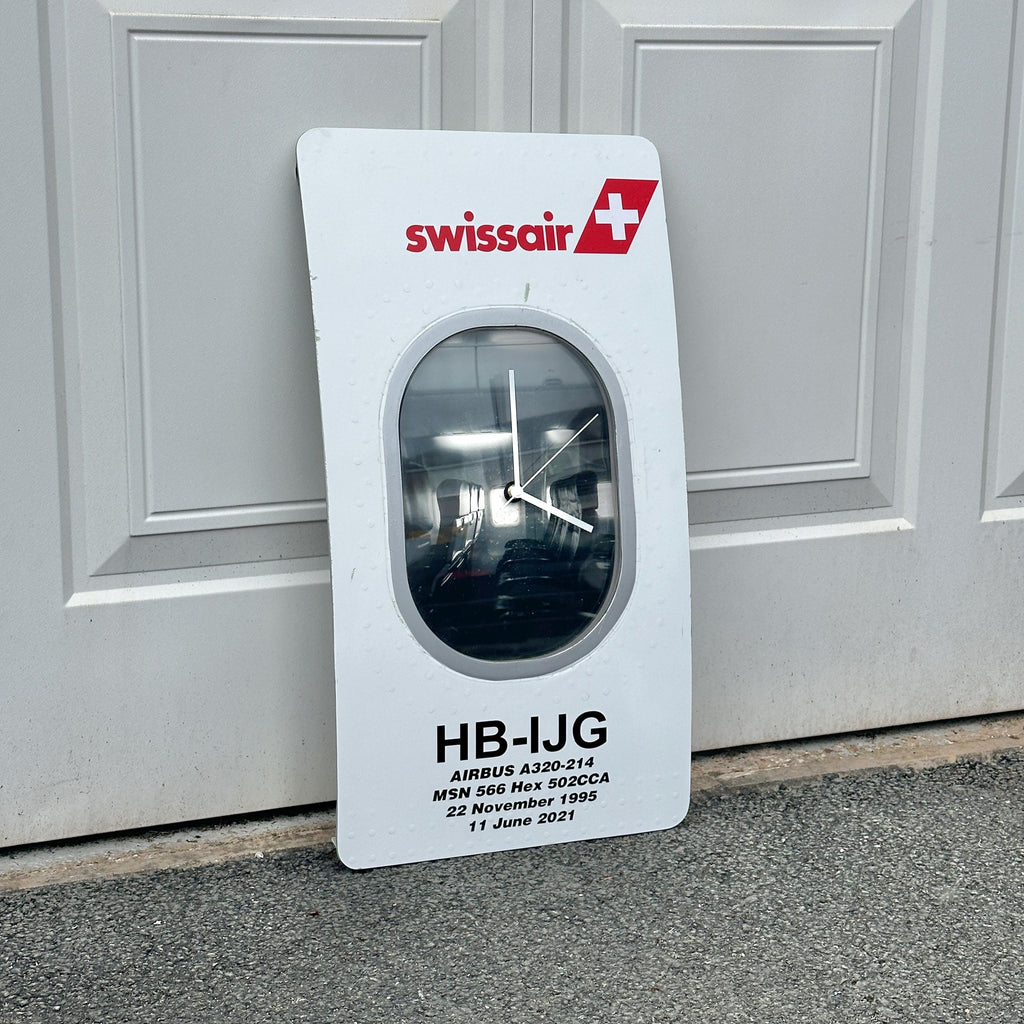 Swiss Airbus A320 Window fuselage Cut Airline Aviation Upcycle Boeing Gift Plane Aircraft Aviator Clock Alps View 4k Hb-IJG