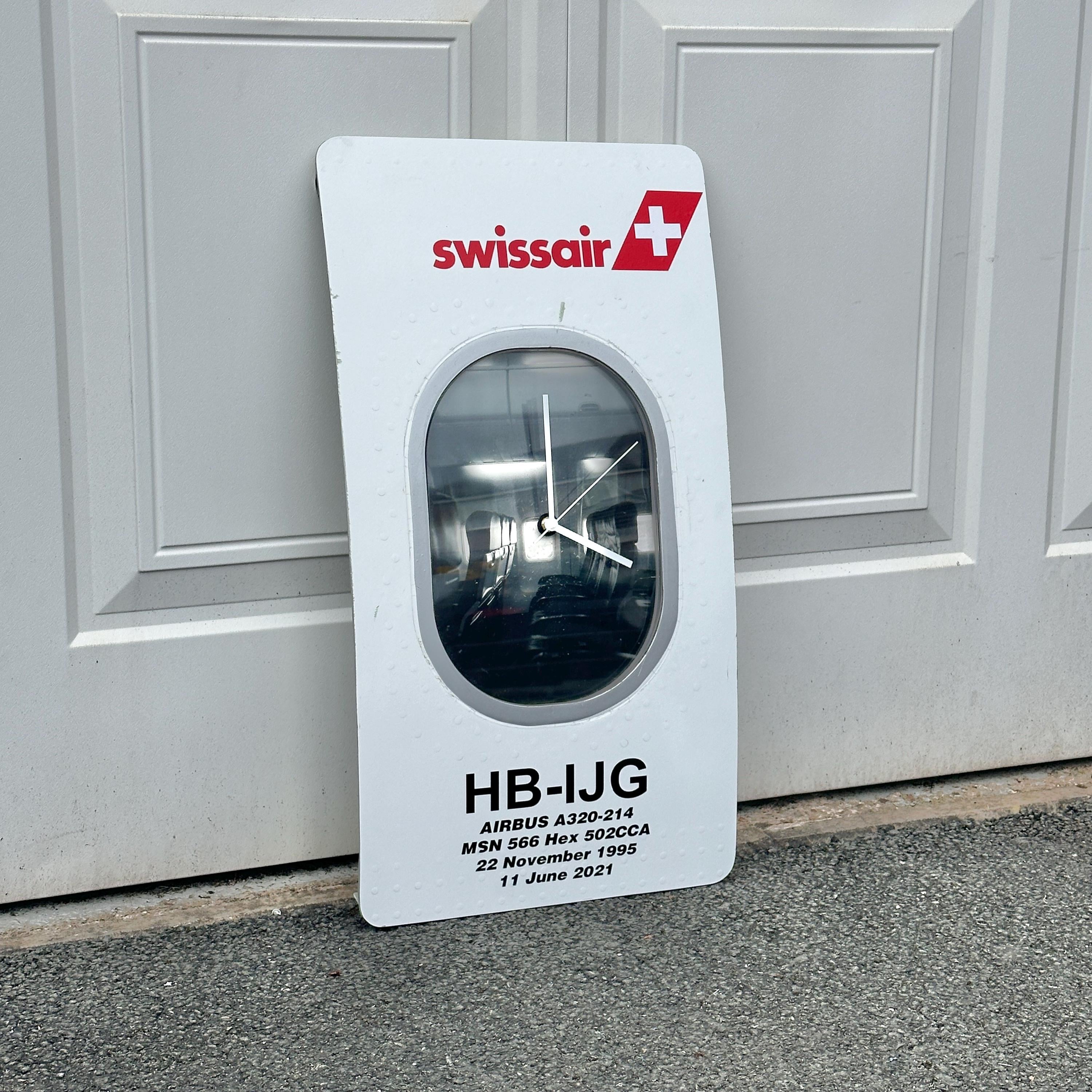 Swiss Airbus A320 Window fuselage Cut Airline Aviation Upcycle Boeing Gift Plane Aircraft Aviator Clock Alps View 4k Hb-IJG