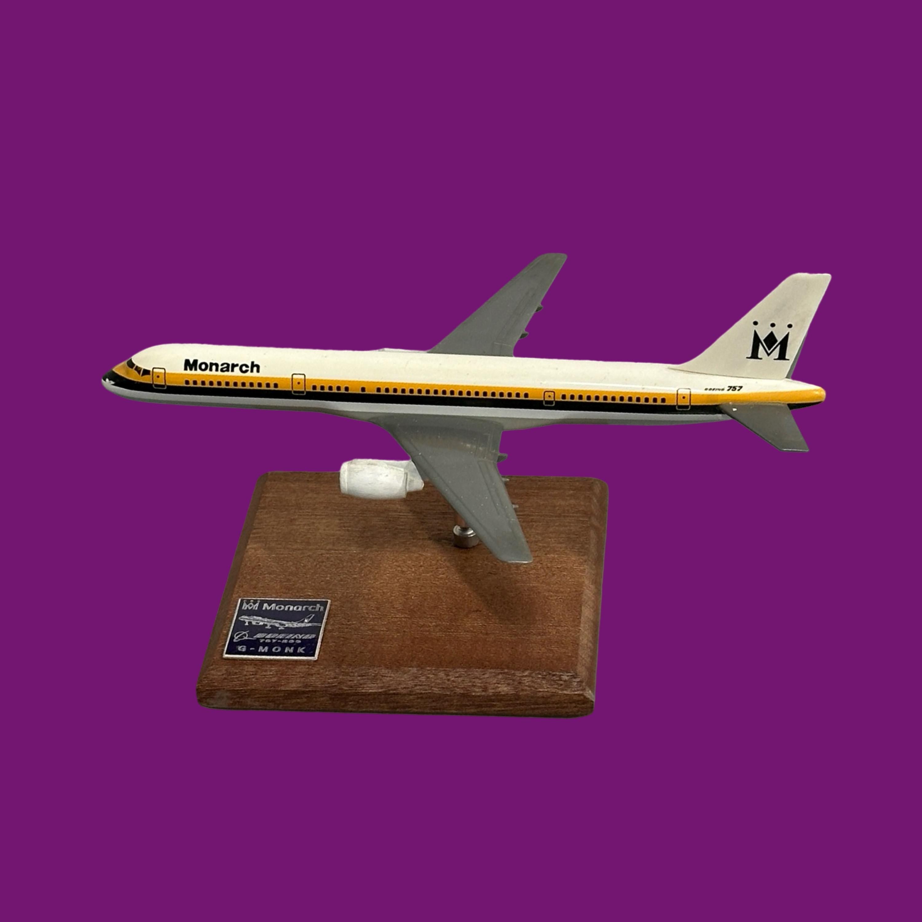 Monarch Airways Boeing 757 G-MONK  Fuselage skin cut model oak mounted Collectible Airbus memorabilia Pilot gift engraved Desk ornament gift