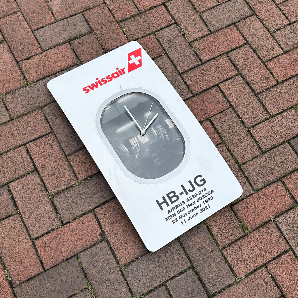 Swiss Airbus A320 Window fuselage Cut Airline Aviation Upcycle Boeing Gift Plane Aircraft Aviator Clock Alps View 4k Hb-IJG