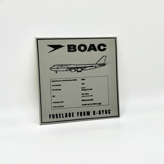 BOAC British Airways Boeing 747 G-BYGC Skin Cut Coaster Collectible Airbus memorabilia Pilot gift engraved Desk