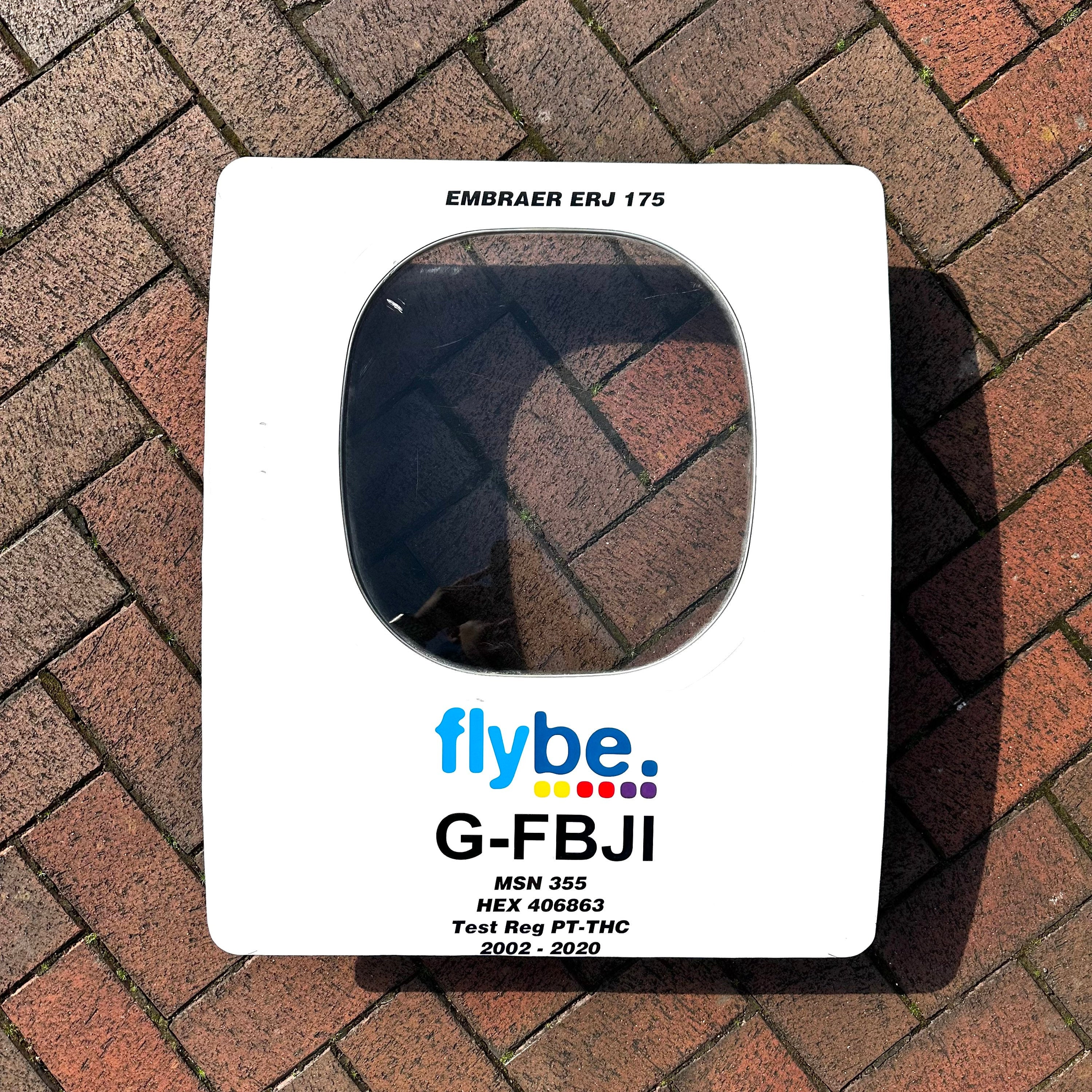 FLYBE AIRLINES G-FBJI Embraer 175 Window fuselage Cut Airline Aviation Upcycle Boeing Gift Plane Aircraft Aviator