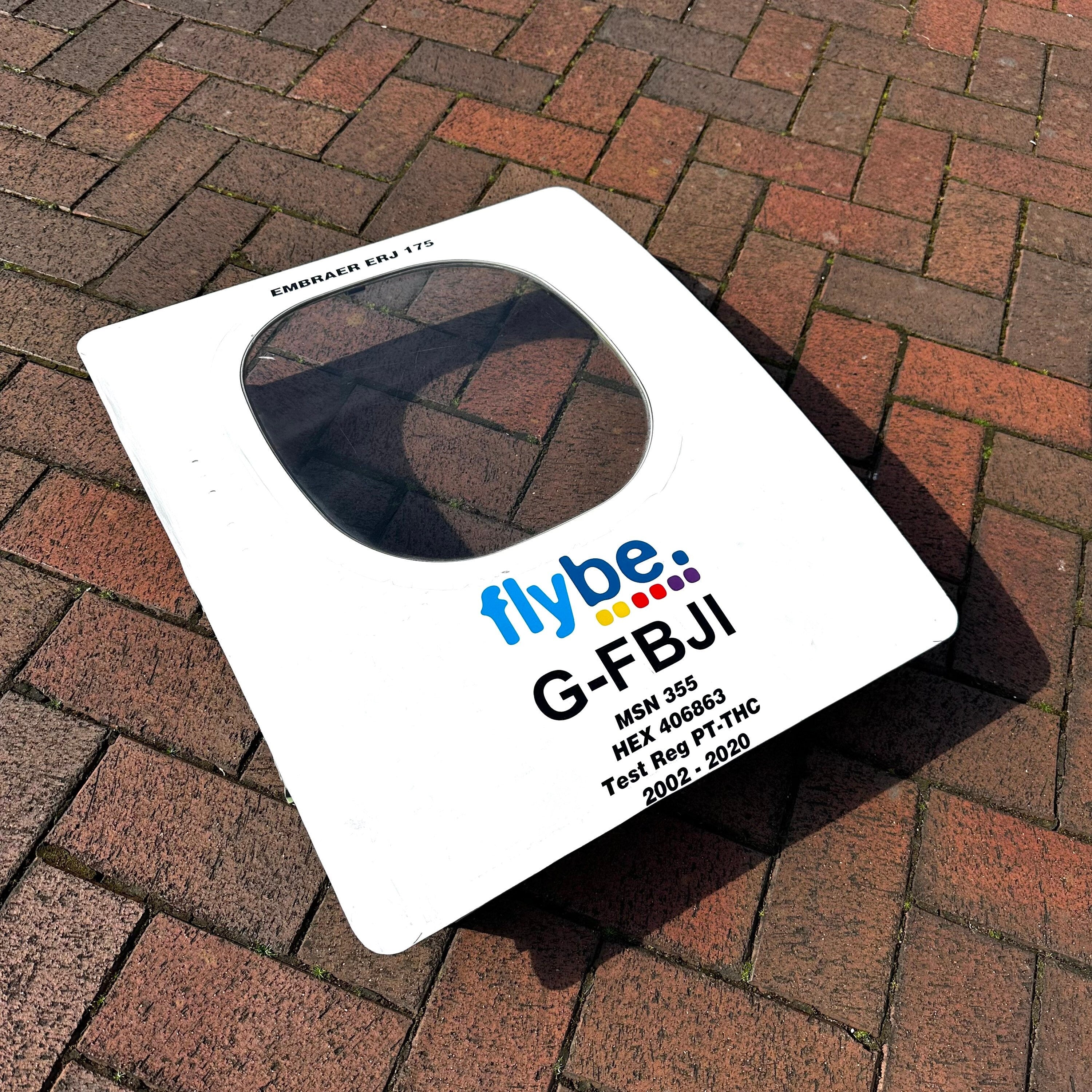 FLYBE AIRLINES G-FBJI Embraer 175 Window fuselage Cut Airline Aviation Upcycle Boeing Gift Plane Aircraft Aviator
