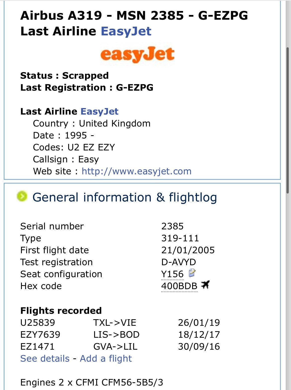 EASYJET G-EZPG Airbus A319 Registration fuselage Cut Airline Aviation Upcycle Boeing Gift Plane Aircraft Aviator