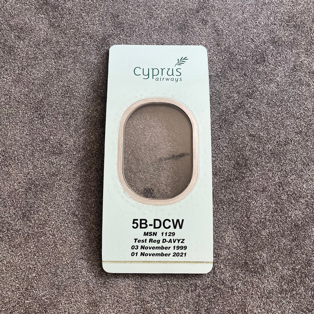 Cyprus Airways 5B-DCW A319 Window fuselage Cut Airline Aviation Upcycle Boeing Gift Plane Aircraft Aviator United northwest