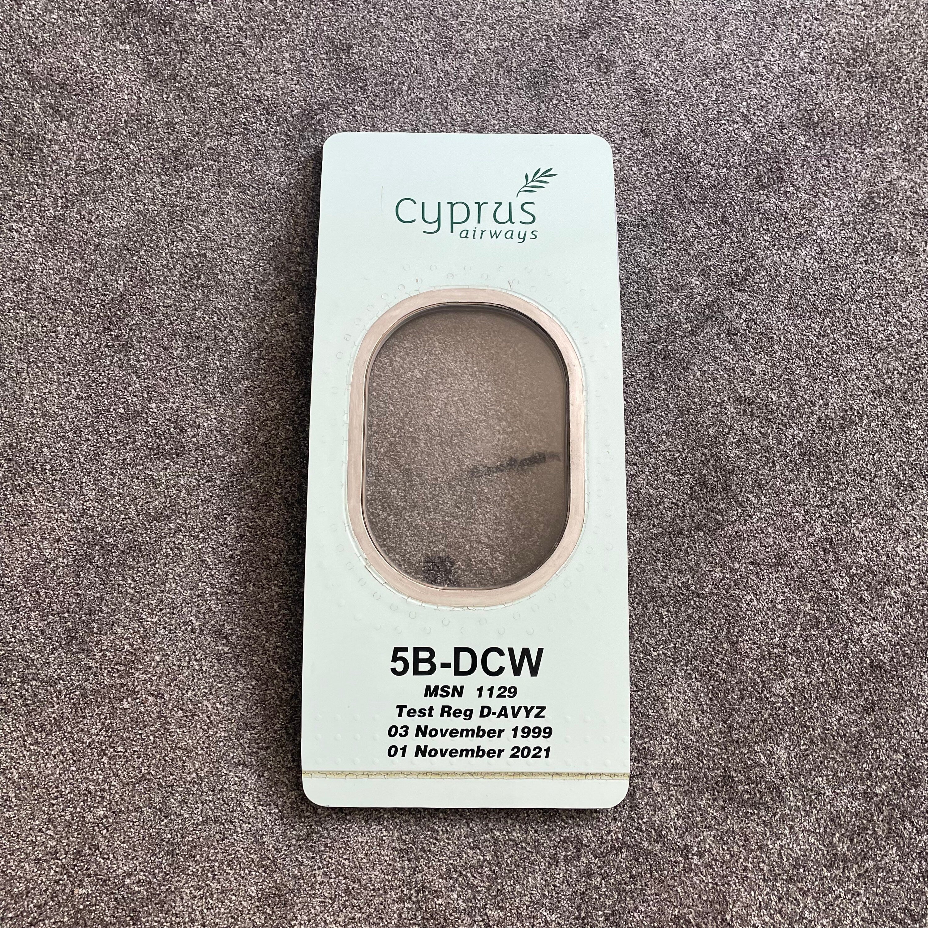 Cyprus Airways 5B-DCW A319 Window fuselage Cut Airline Aviation Upcycle Boeing Gift Plane Aircraft Aviator United northwest