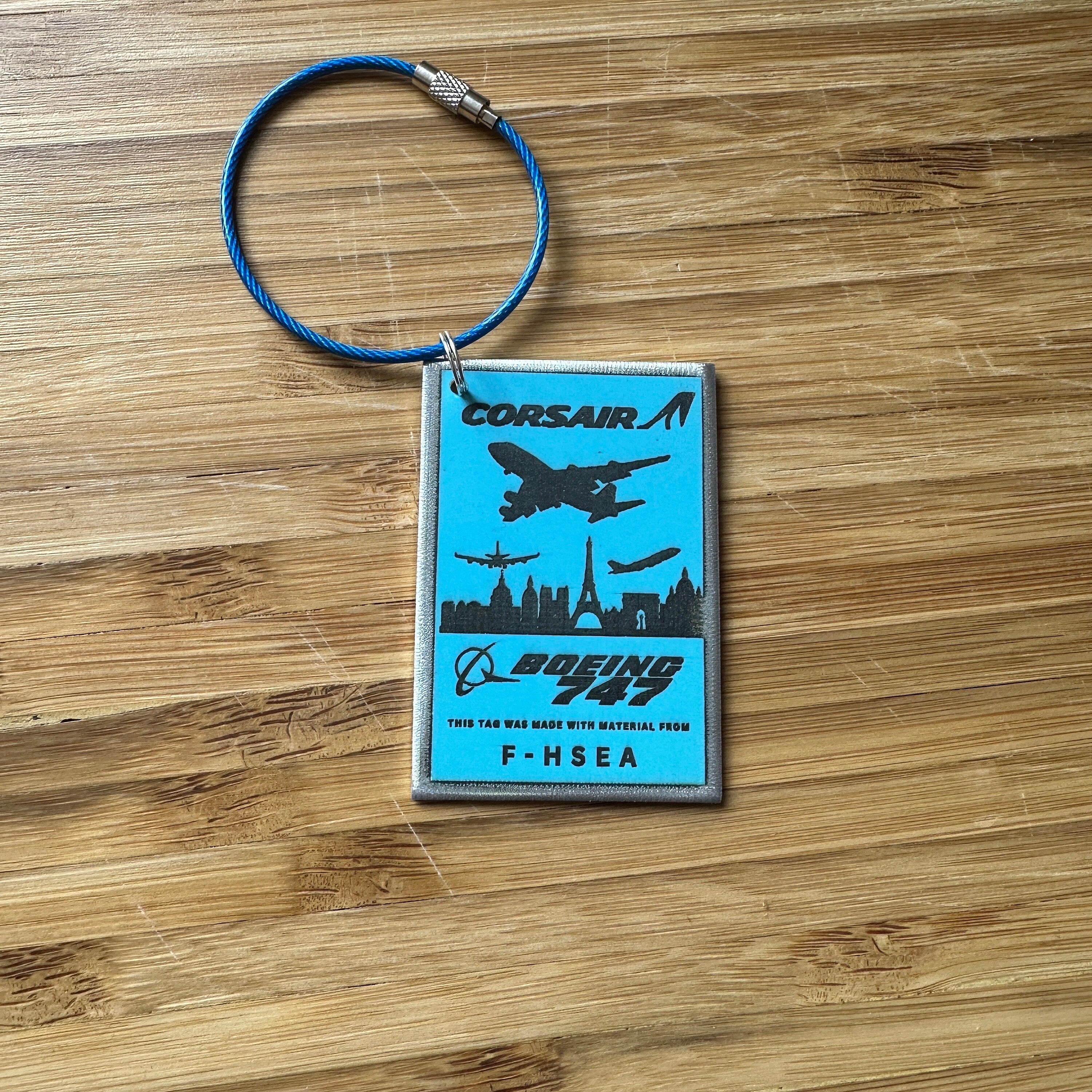 Corsair F-HSEA Boeing 747 fuselage Cut Keychain Luggage Tag Airline Aviation Upcycle Boeing Plane Aircraft Aviator paris sky kai tak n188ua