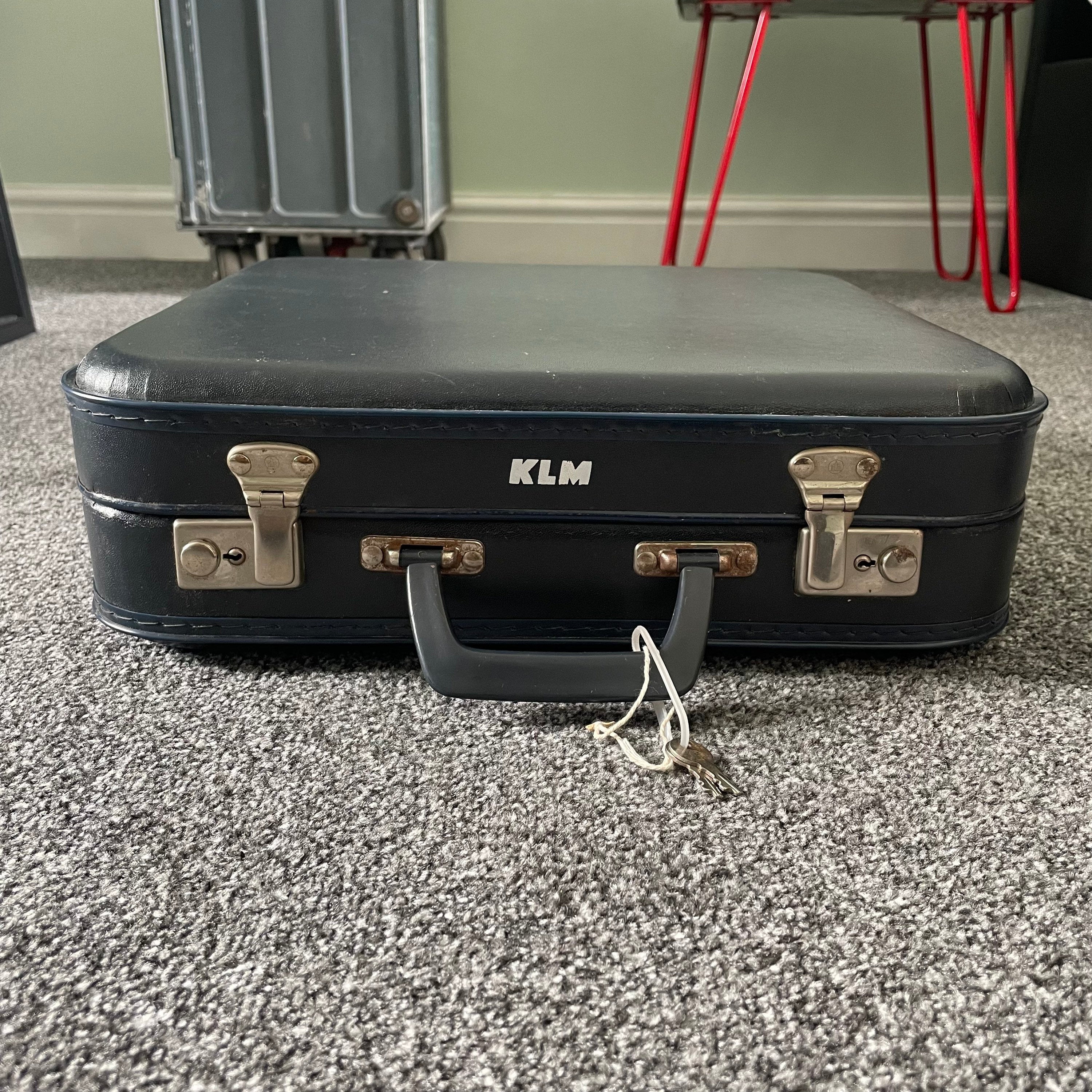 KLM Royal Dutch Airlines Blue Suitcase airline memorabilia vintage suitcase 747 Boeing Airbus Amsterdam