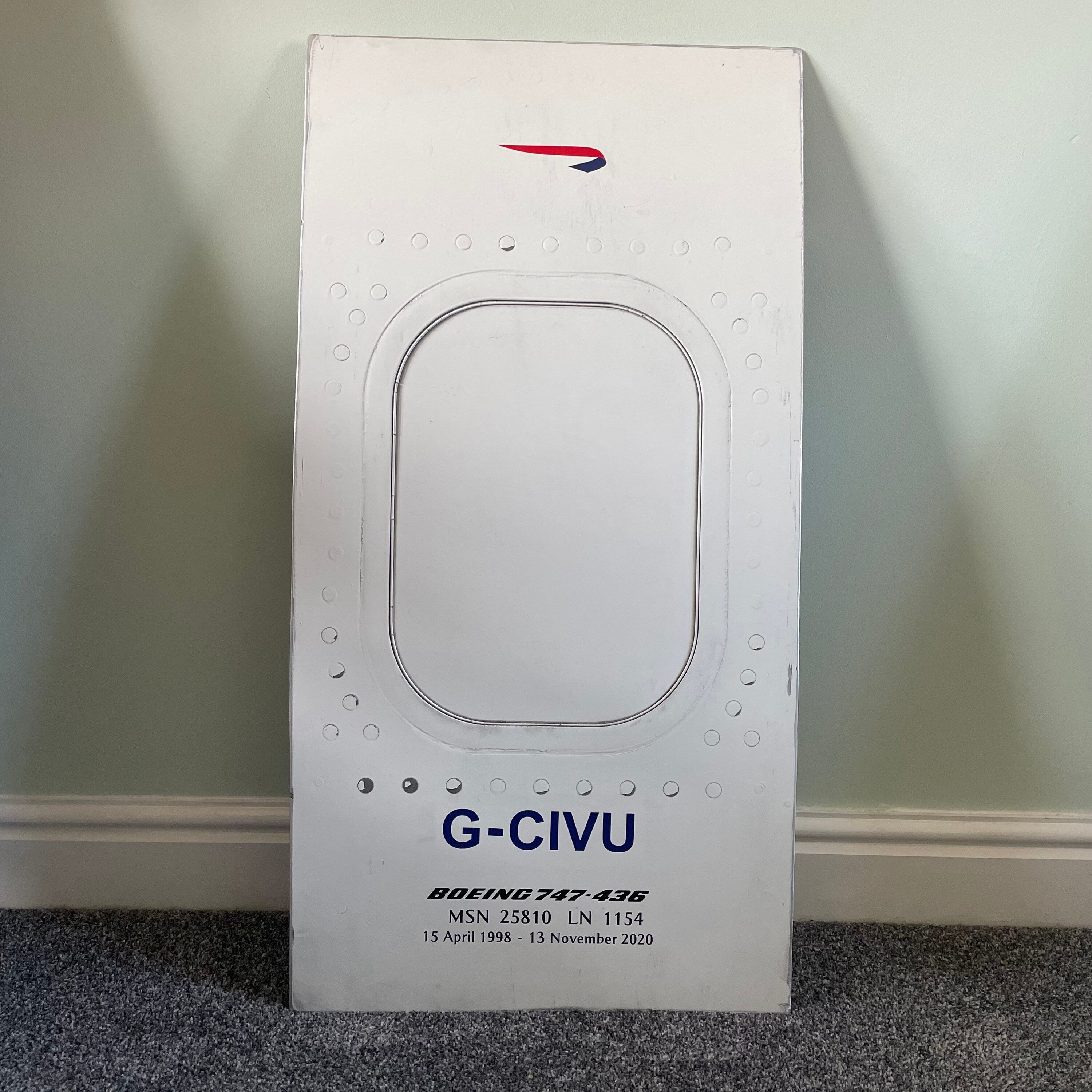 British Airways  G-CIVU Boeing 747 Window fuselage Cut Airline Aviation Upcycle Boeing Gift Plane Aircraft Aviator