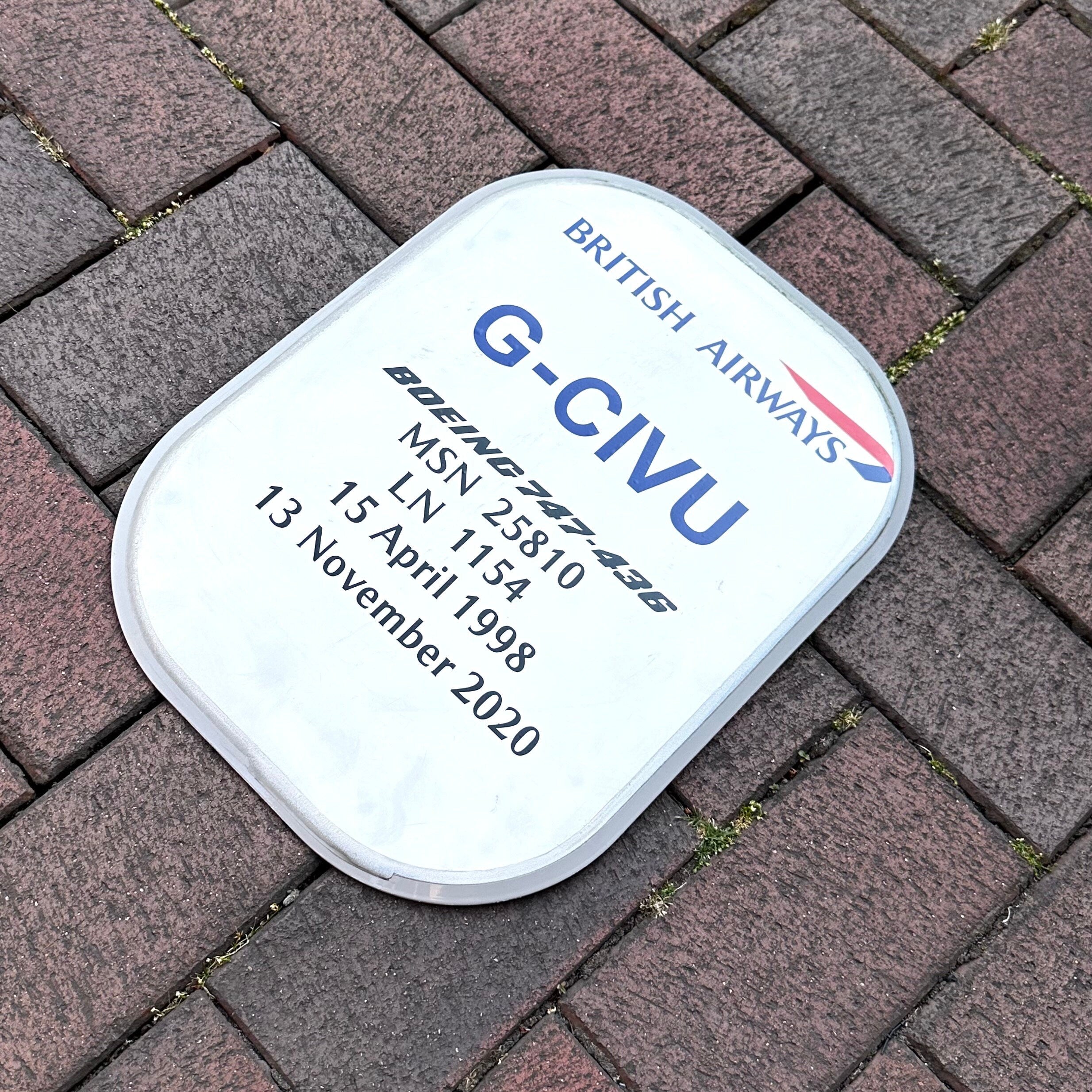 British Airways G-CIVU Boeing 747 Window Blank Plaque fuselage Cut Airline Aviation Upcycle Airbus Gift Plane Aircraft Aviator