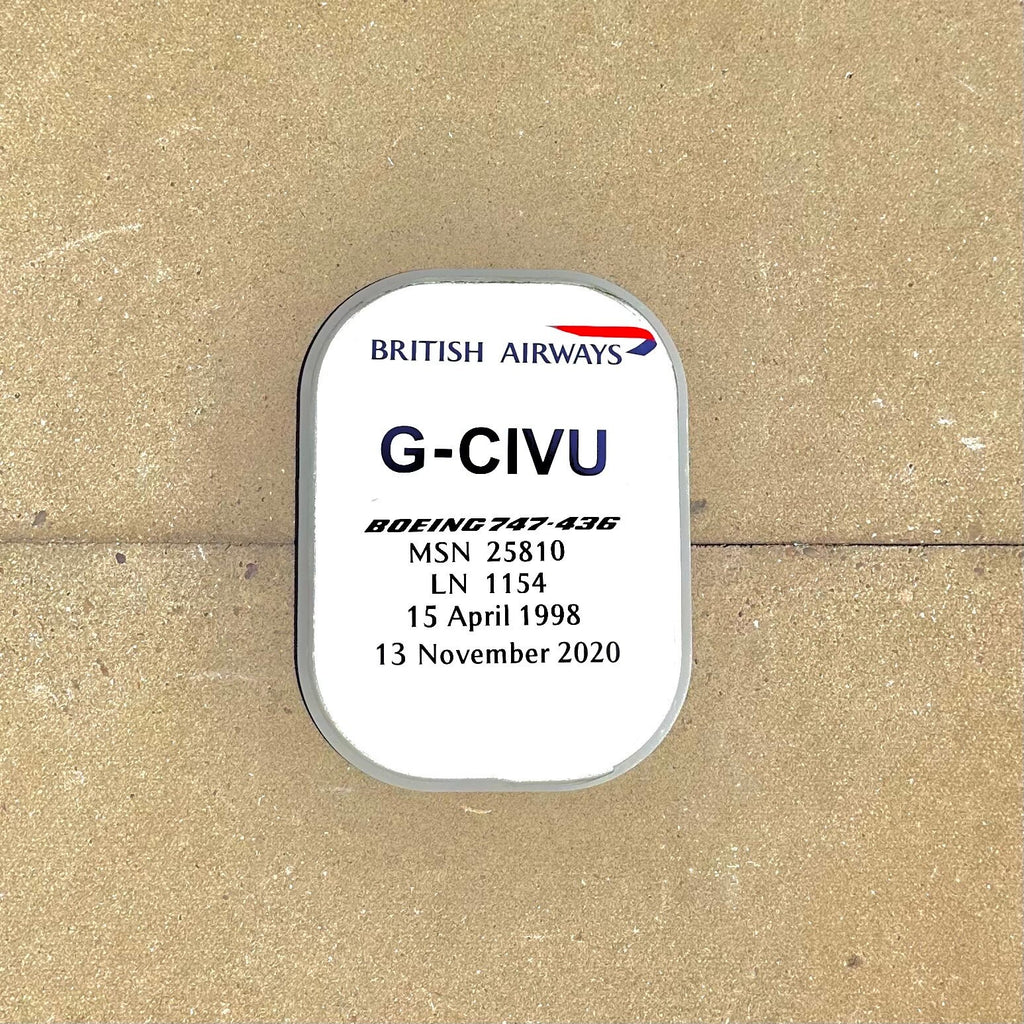 British Airways G-CIVU Boeing 747 Window Blank Plaque fuselage Cut Airline Aviation Upcycle Airbus Gift Plane Aircraft Aviator