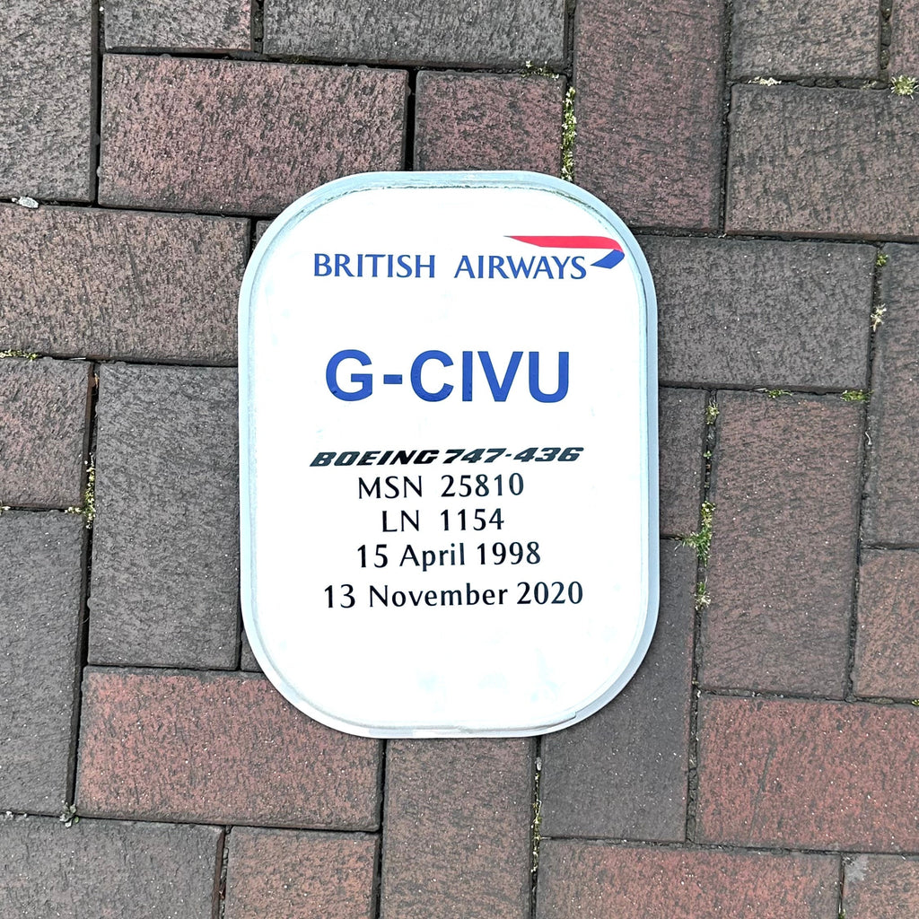 British Airways G-CIVU Boeing 747 Window Blank Plaque fuselage Cut Airline Aviation Upcycle Airbus Gift Plane Aircraft Aviator