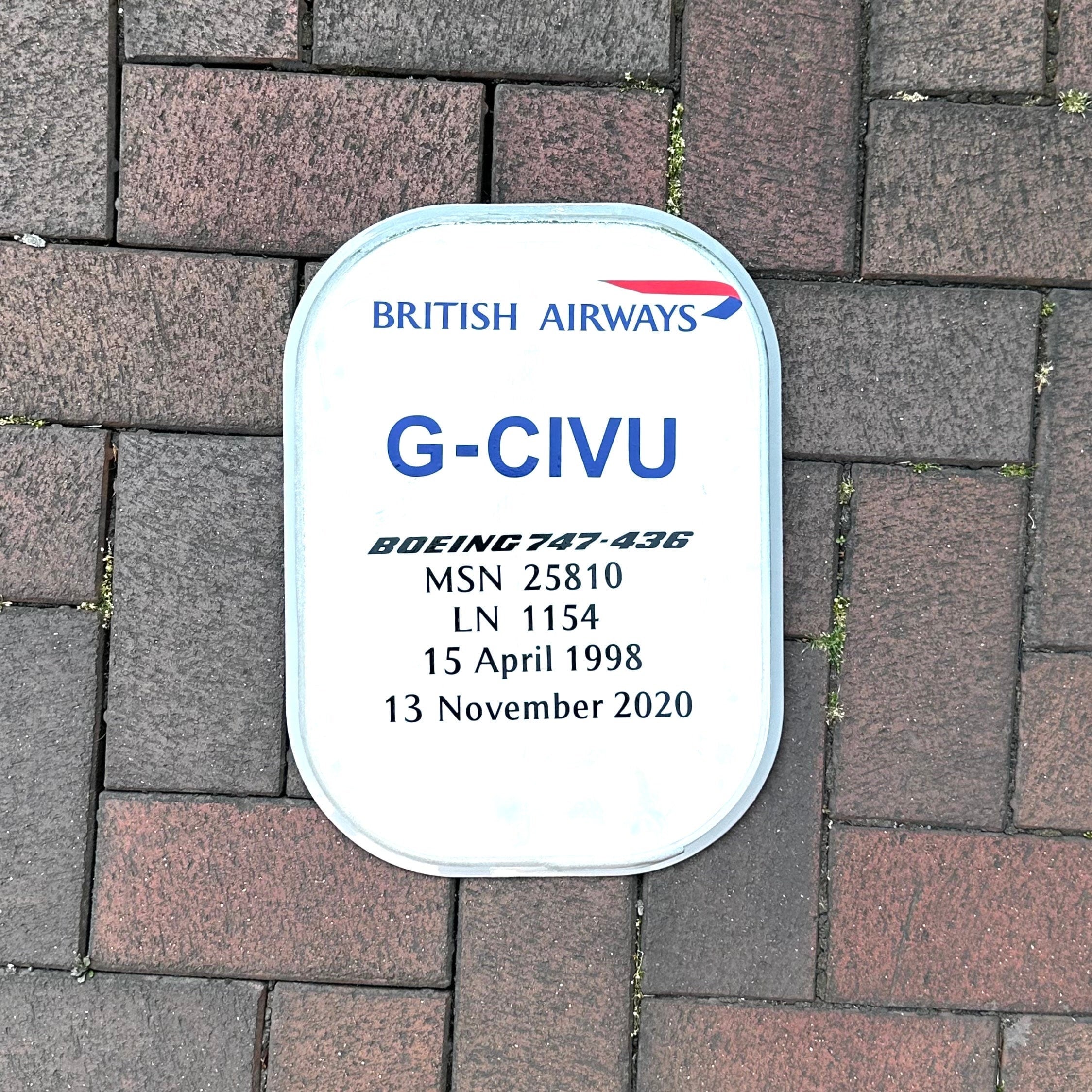 British Airways G-CIVU Boeing 747 Window Blank Plaque fuselage Cut Airline Aviation Upcycle Airbus Gift Plane Aircraft Aviator