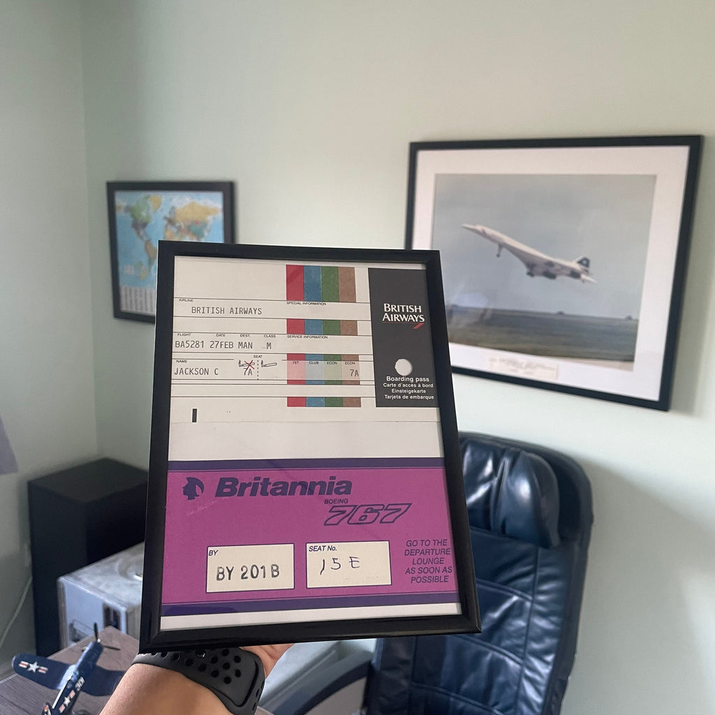 Framed British Airways Landor Brittania 767 Pass Collectible Rare Memorabilia Airbus Boeing American Airlines