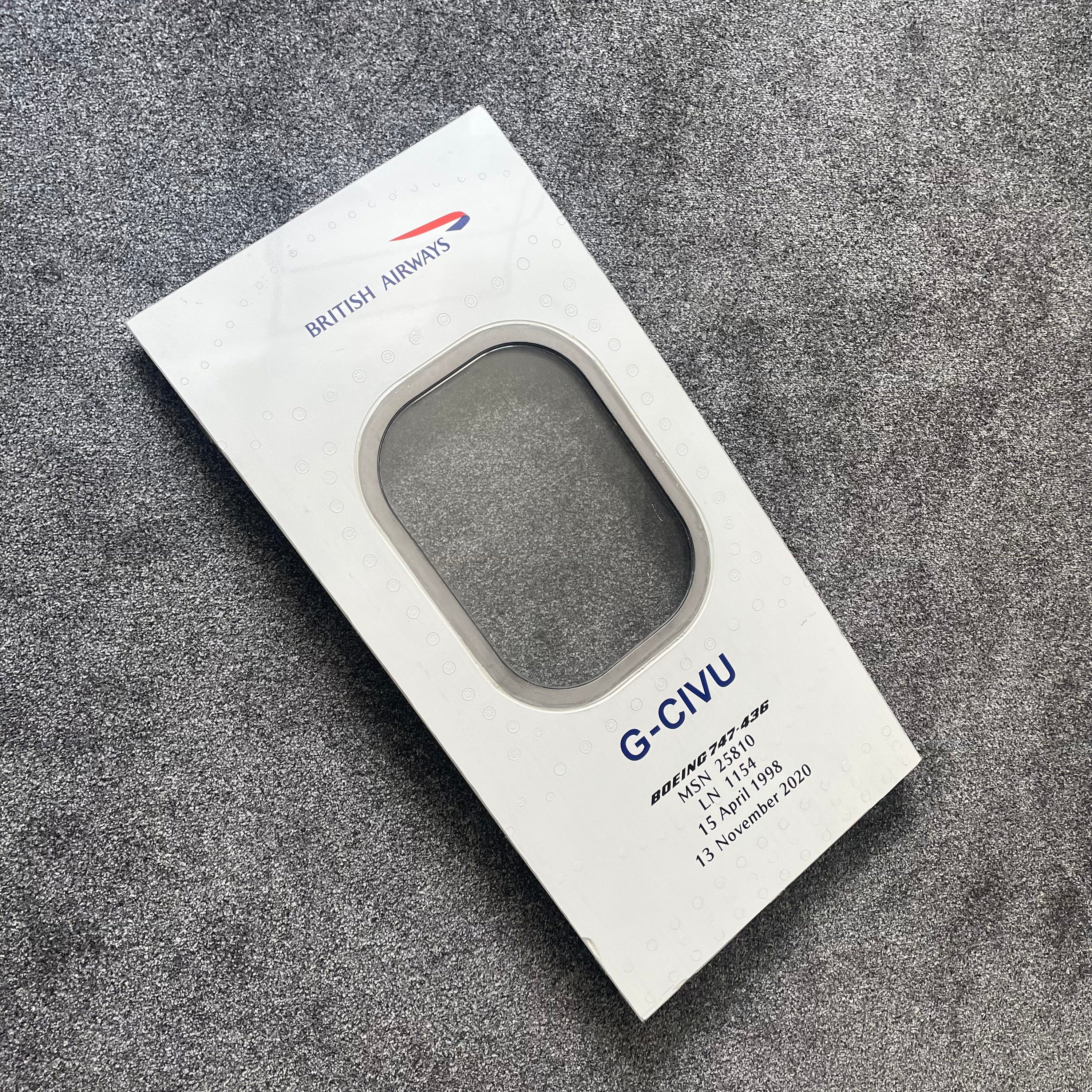 British Airways  G-CIVU Boeing 747 Window fuselage Cut Airline Aviation Upcycle Boeing Gift Plane Aircraft Aviator