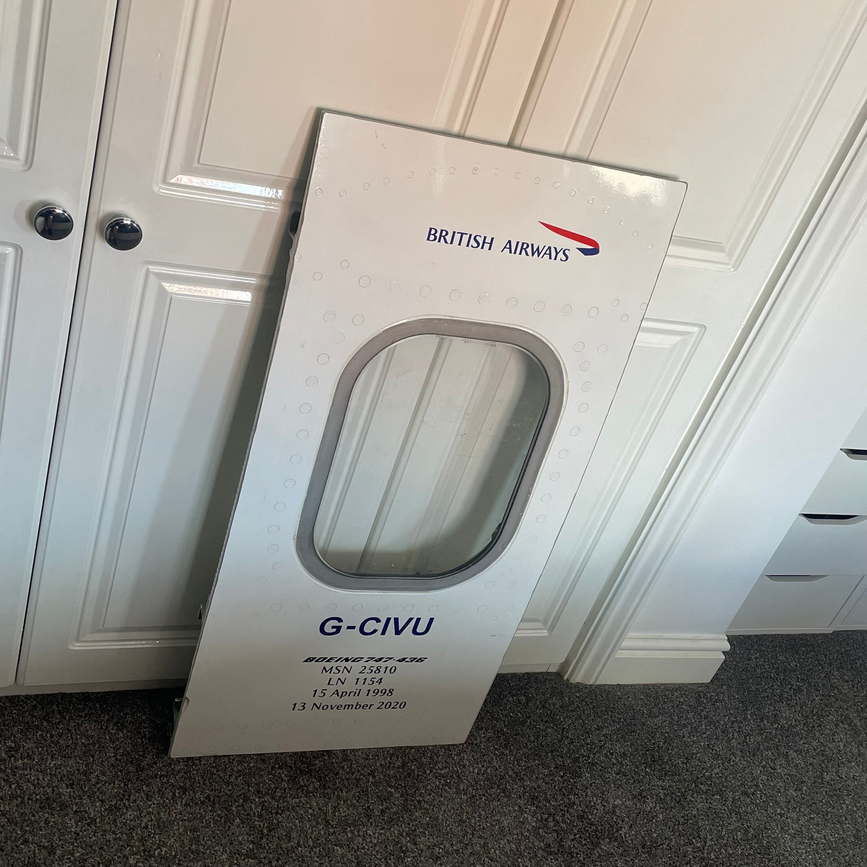 British Airways  G-CIVU Boeing 747 Window fuselage Cut Airline Aviation Upcycle Boeing Gift Plane Aircraft Aviator