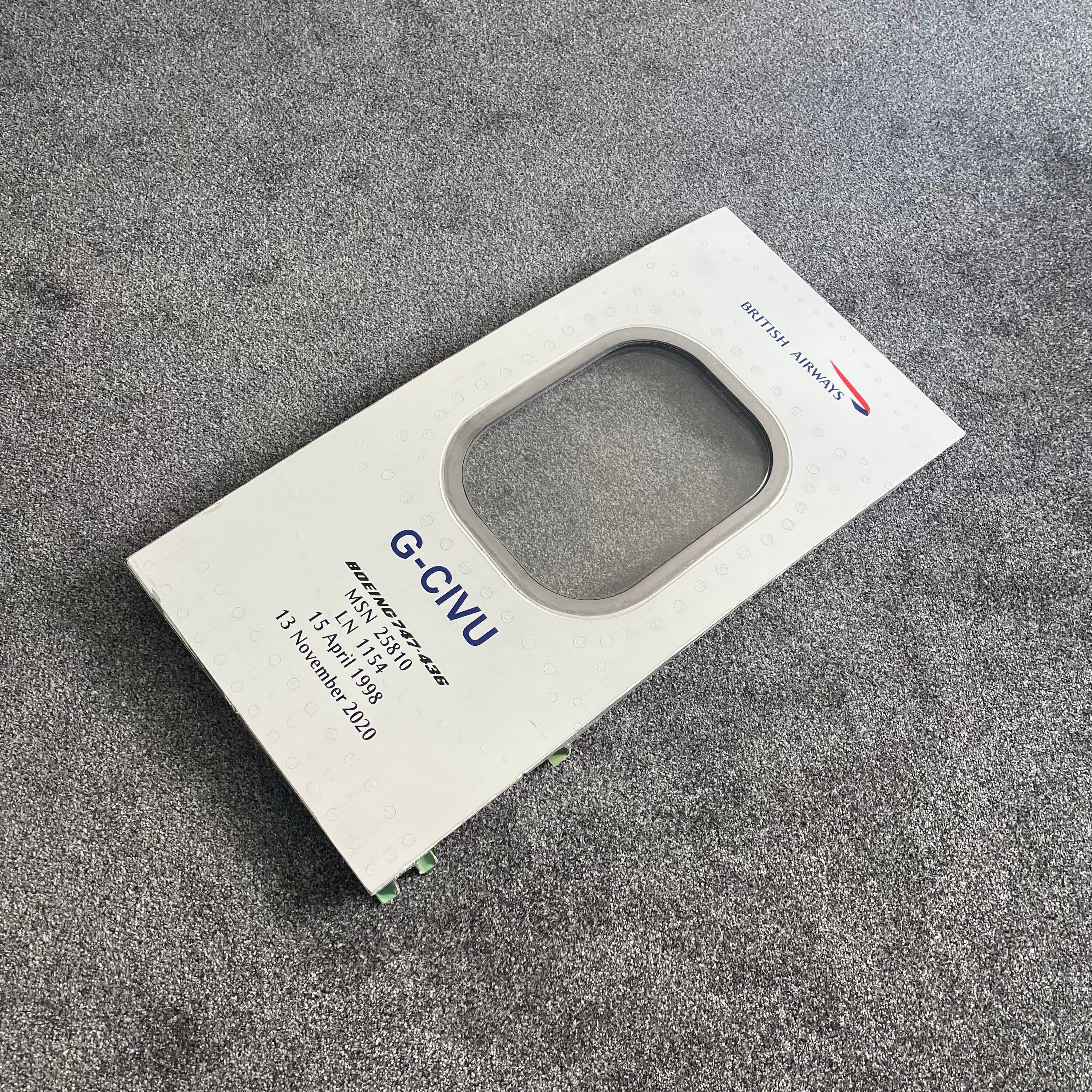 British Airways  G-CIVU Boeing 747 Window fuselage Cut Airline Aviation Upcycle Boeing Gift Plane Aircraft Aviator