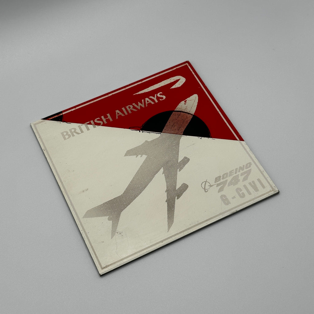 British Airways Boeing 747 G-CIVI Tail Cut Coaster Collectible Airbus memorabilia Pilot gift engraved Desk