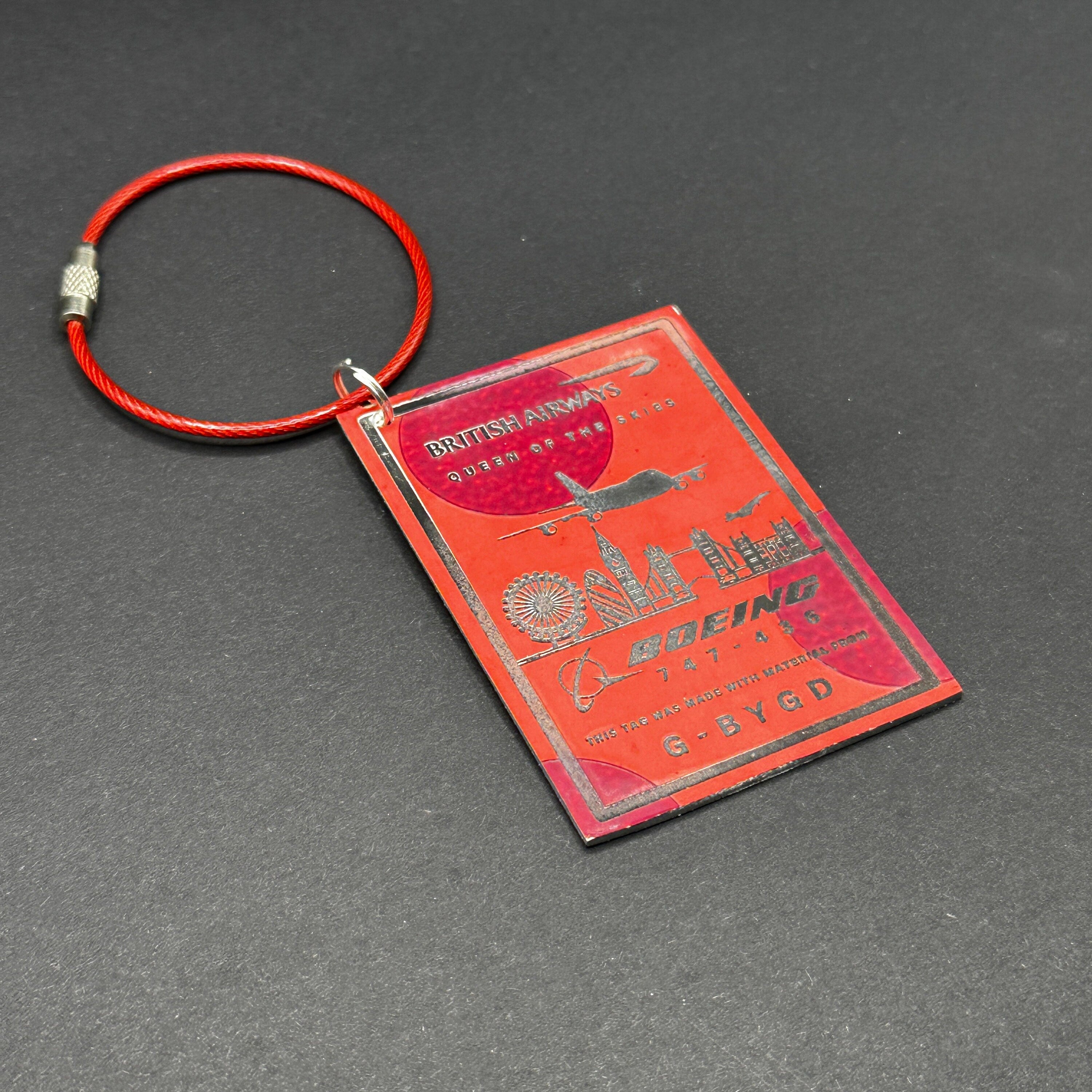 British Airways Iconic Boeing 747 G-BYGD Fuselage Cut Luggage Tag Keychain Keyring  Collectible Airbus Concorde Pilot gift cabin crew BAE