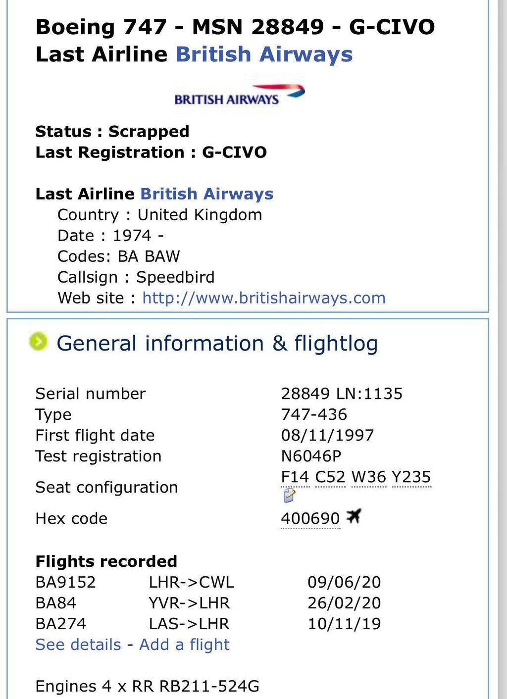 British Airways  G-CIVO Boeing 747 Framed Tail fuselage Cut Airline Aviation Upcycle Boeing Gift Plane Aircraft Aviator