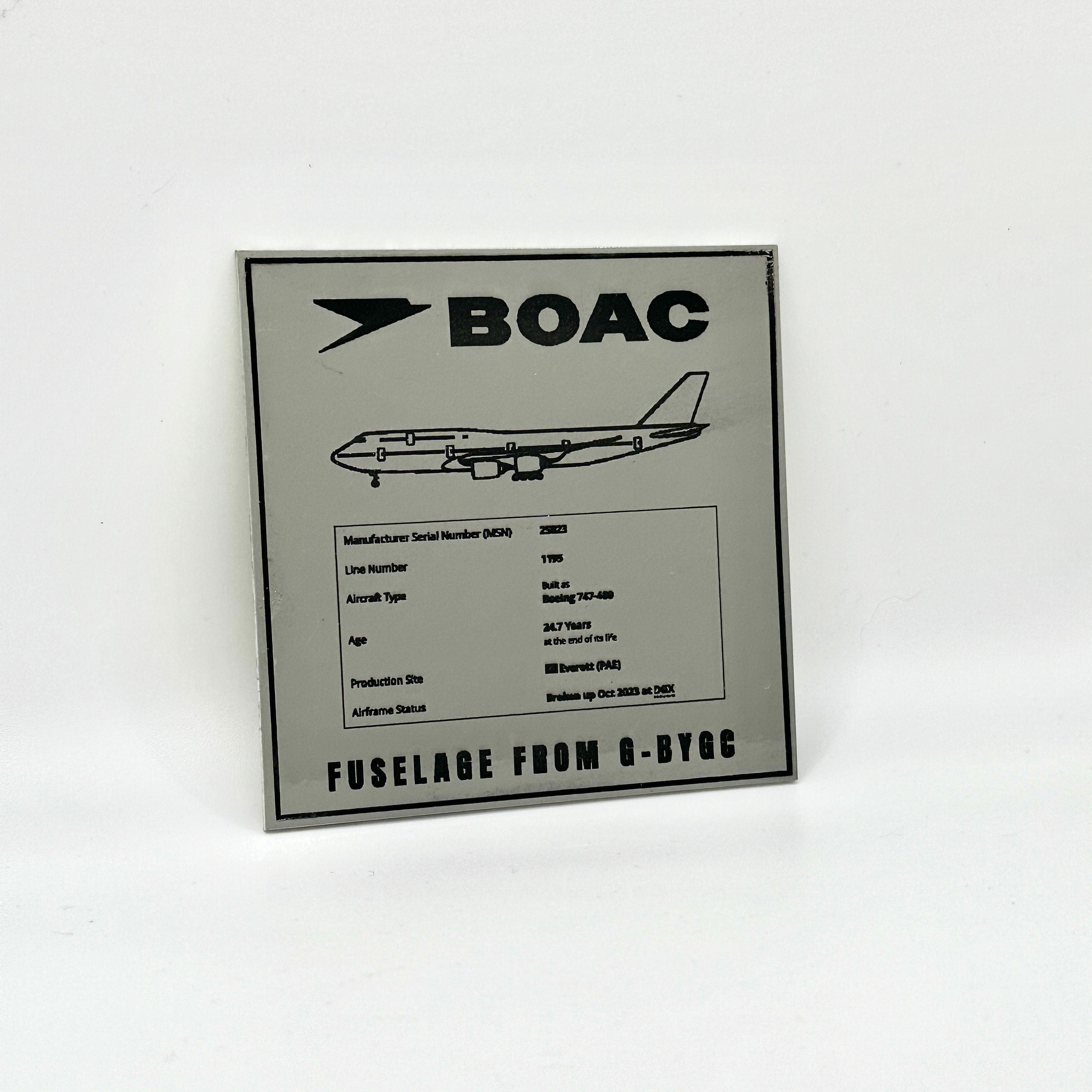BOAC British Airways Boeing 747 G-BYGC Skin Cut Coaster Collectible Airbus memorabilia Pilot gift engraved Desk