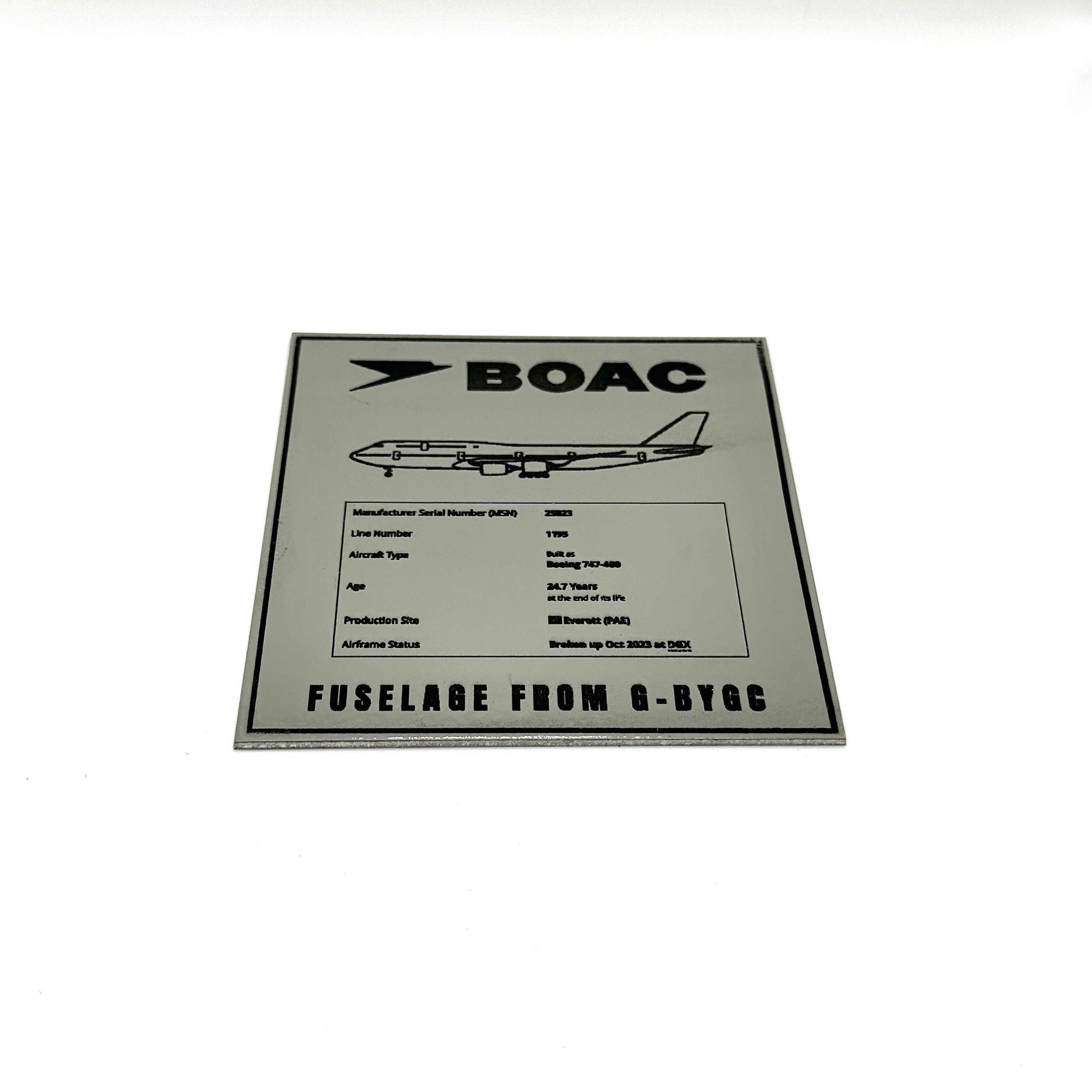 BOAC British Airways Boeing 747 G-BYGC Skin Cut Coaster Collectible Airbus memorabilia Pilot gift engraved Desk