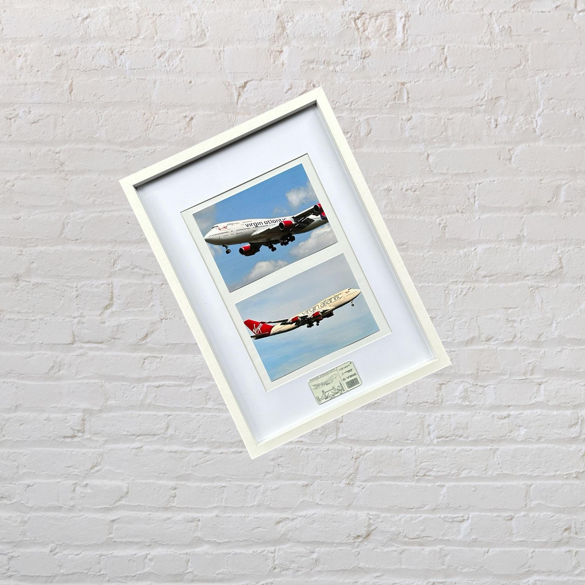 Virgin Atlantic G-VBIG Tinker Belle Boeing 747 Framed Tail Picture fuselage Cut Airline Aviation Upcycle Boeing Gift Plane Aircraft  engrave