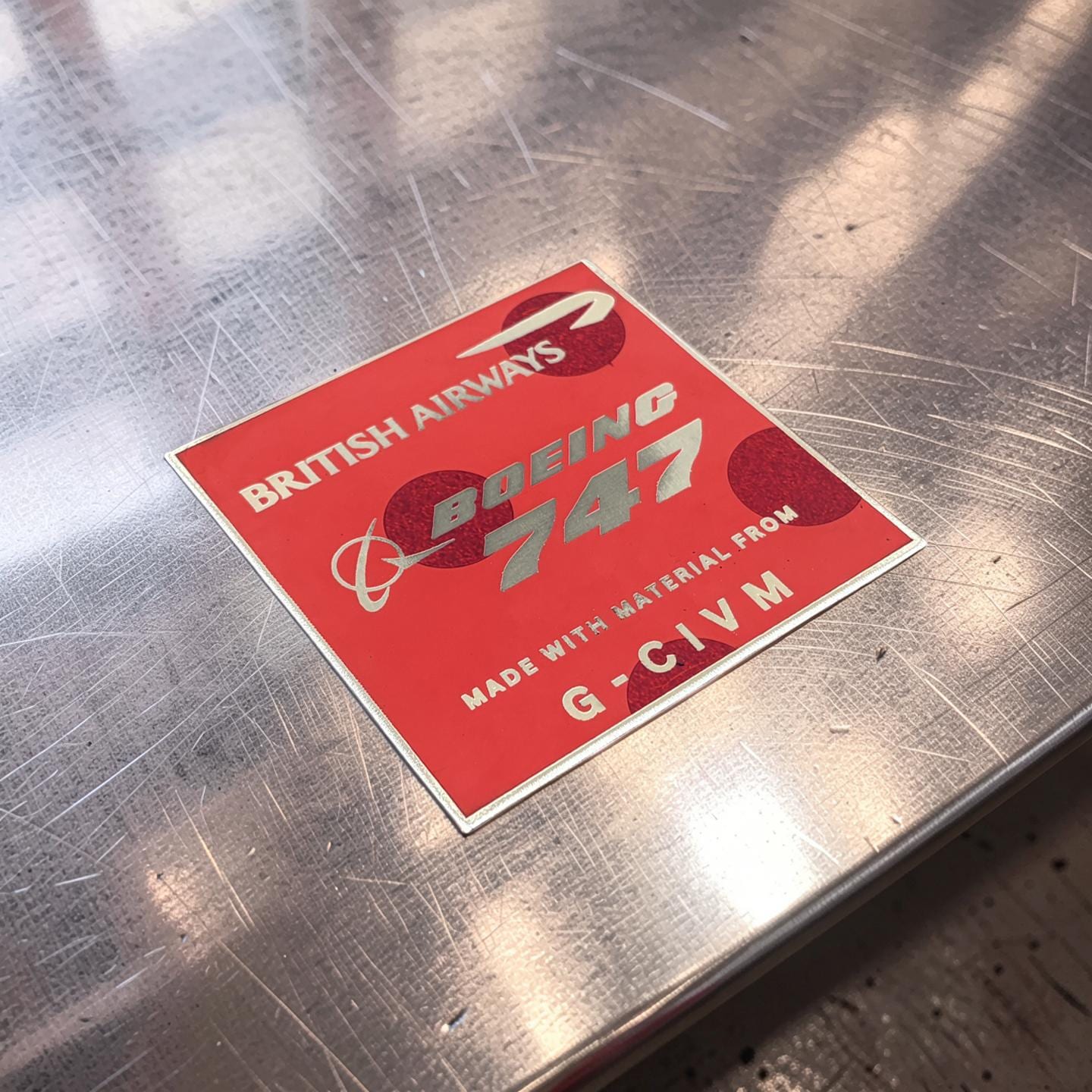 British Airways Boeing 747 G-CIVM Tail Cut Coaster Collectible Airbus memorabilia Pilot gift engraved Desk