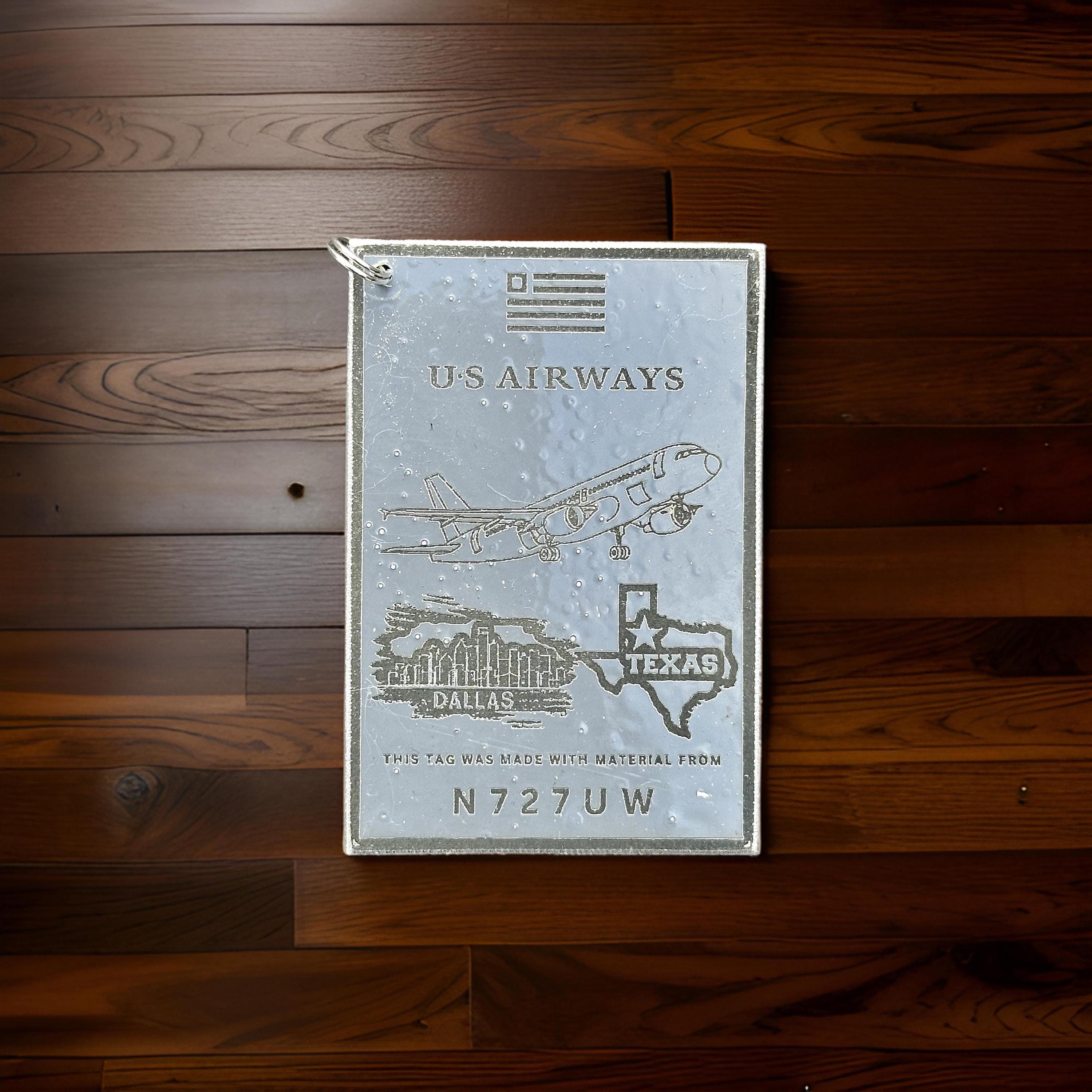 US Airways A319 N727UW Fuselage Cut Luggage Tag Keychain Keyring Plaque  Collectible Airbus memorabilia Pilot  engraved