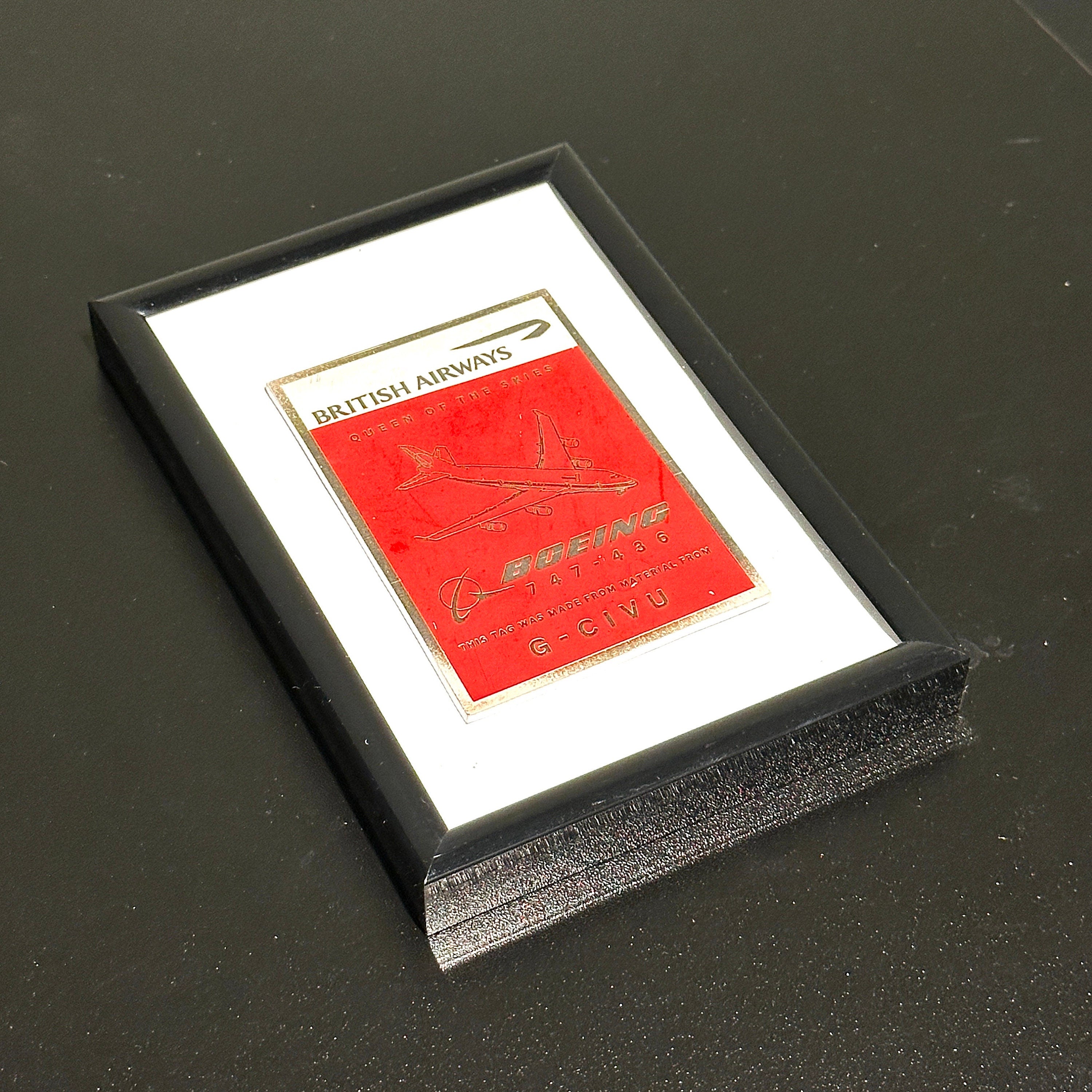 British Airways Framed Boeing 747 G-CIVU Tail Composite Cut Plaque Collectible Airbus memorabilia Pilot gift engraved Desk